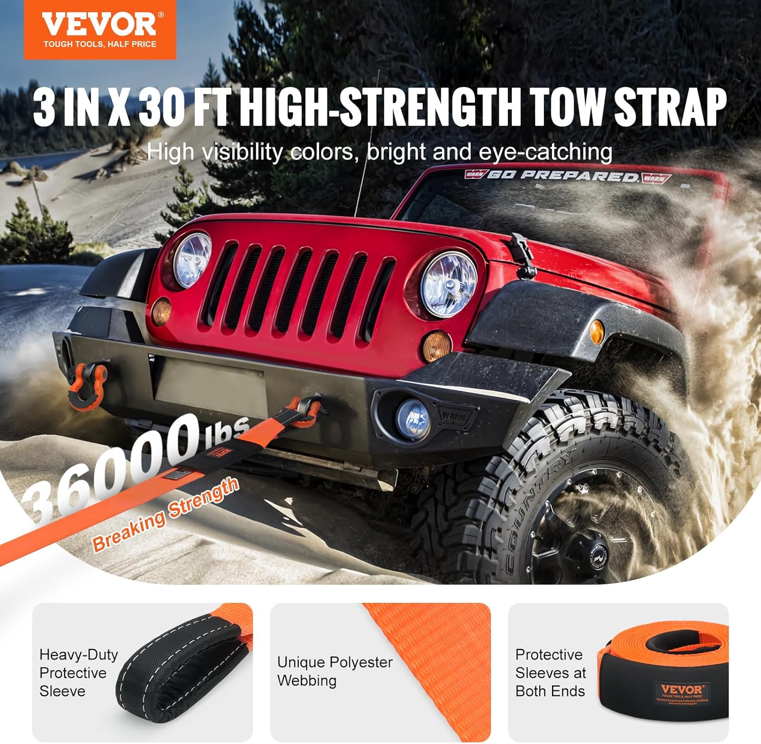 VEVOR Tree Saver Winch Strap, Triple Reinforced Loop & Protective Sleeves & Storage Bag