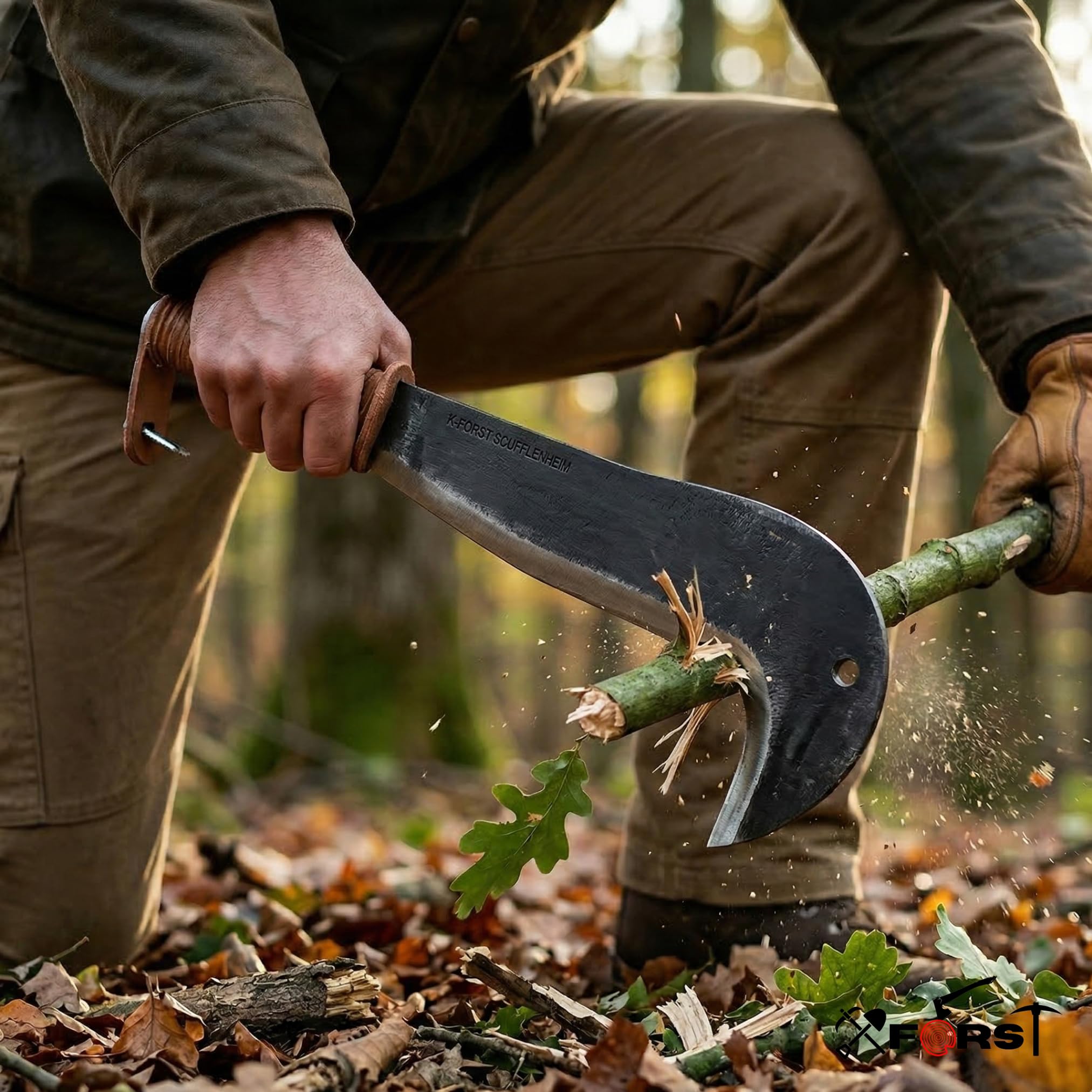 Xforst Schweizer Gertel mit Ledergriff – Gartenmachete, Sichel, Machete & Hippe aus Stahl mit Korrosionsschutz, inkl. Schneidenschutz & 2 Schleifsteinen, für Garten, Outdoor & Bushcraft, 43 cm – SWS