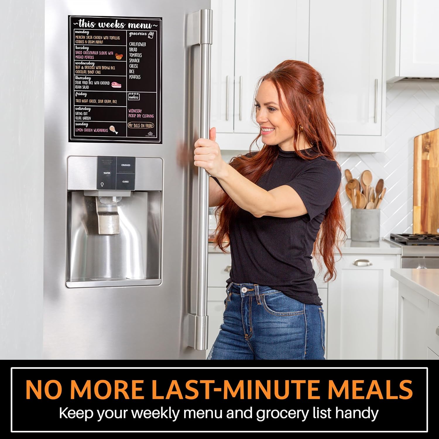 Magnetic Menu Board for The Fridge- Weekly Family Meal Planner with Bright Neon Liquid Markers- Perfect Weekly Planner, Magnetic Dry Erase Board for Meal Planning Grocery List Notes Do List- 12"x 16"