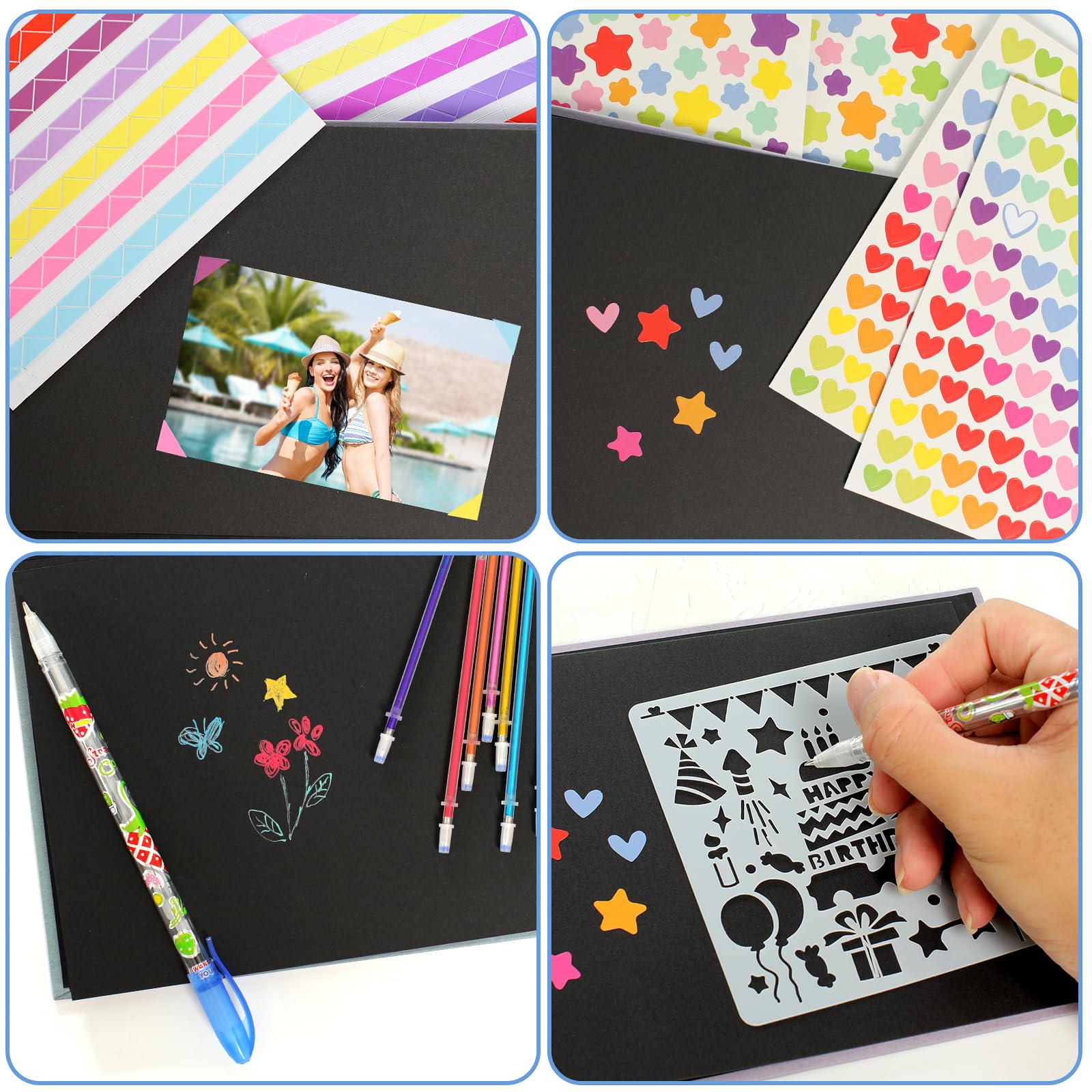 Album Photo Scrapbooking DIY A5 Noir - 60 Pages Noires Spirale + Accessoires Pailletés Et Autocollants - Livre Souvenirs Pour Famille, Mariage, Voyage