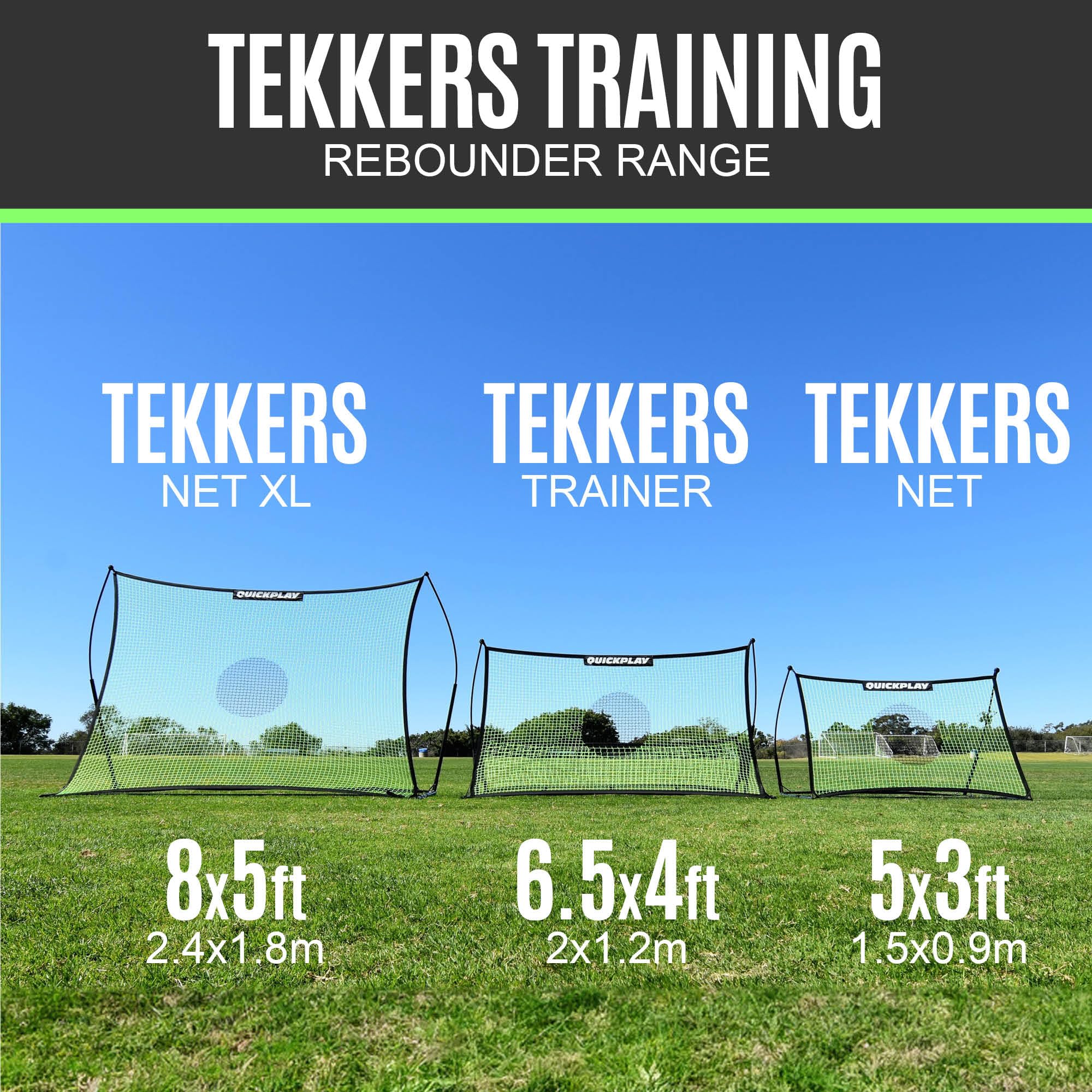 QUICKPLAY Tekkers Red de rebote de fútbol | Base pesada ultra portátil e integrada para entrenar en cualquier superficie