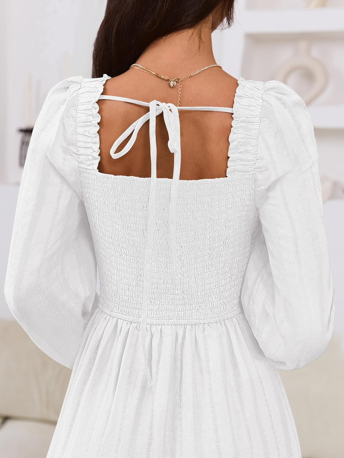 MEROKEETY Women's 2025 Long Sleeve Fall Dress Square Neck Smocked Flowy Tiered Casual Maxi Dresses with Pockets - Image 4