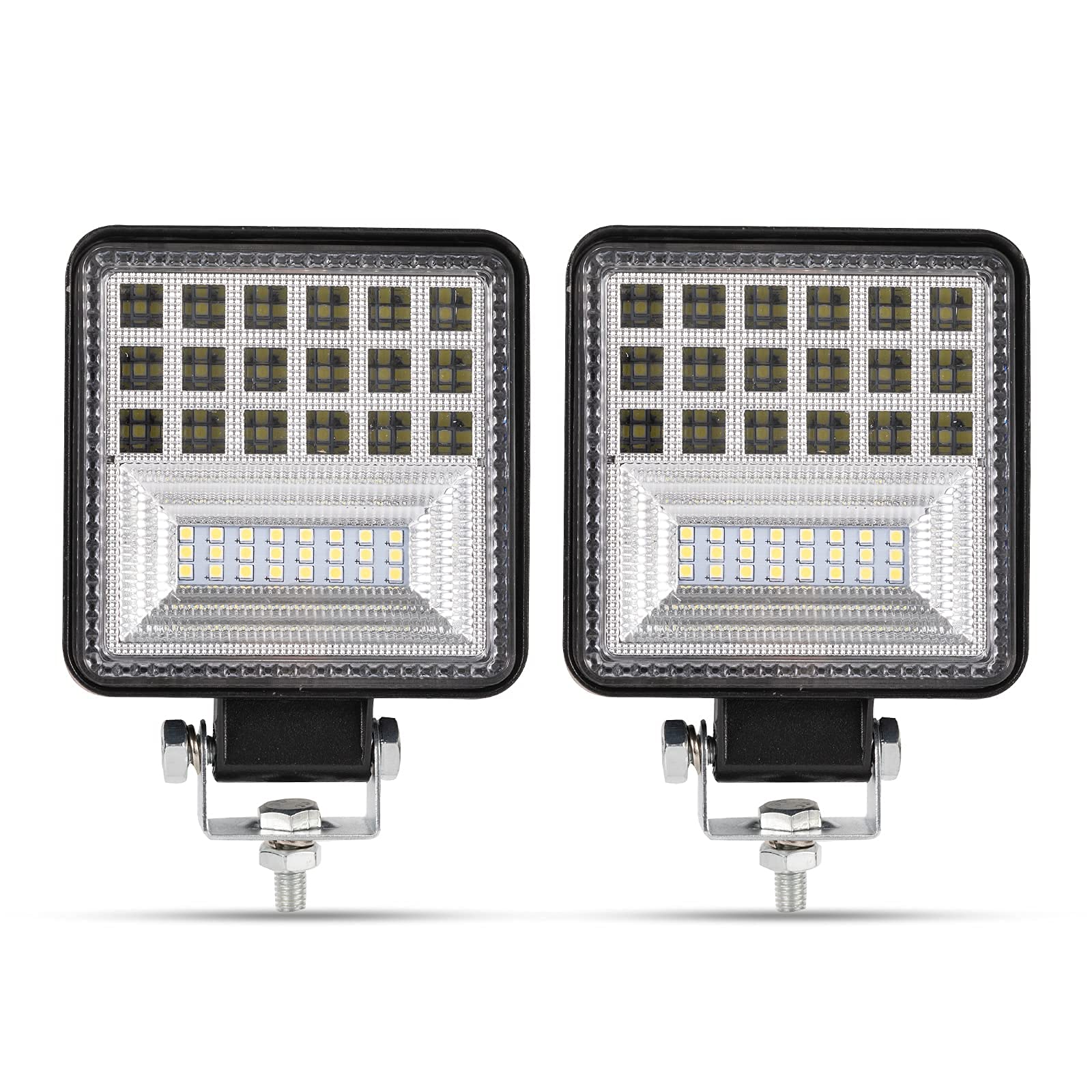FieryRed 2Pcs LED Work Light - 4 Inch Flood LED Light Bar Square Spot Flood Beam All Weather Driving Lights for Tractor Offroad 4WD Truck ATV UTV SUV