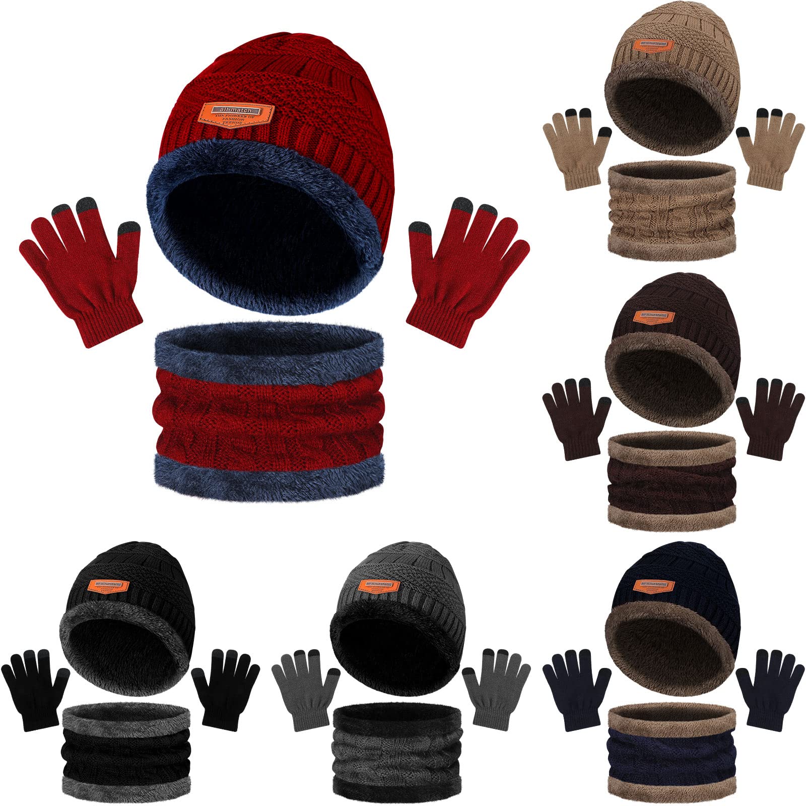 18 Stück Kinder Winter Mütze Schal Handschuhe Set Gestrickte Fleece Beanie Mütze Schals Touchscreen Handschuhe für 5-12 Jahre alt Mädchen und Jungen, Mehrfarbig, Einheitsgröße