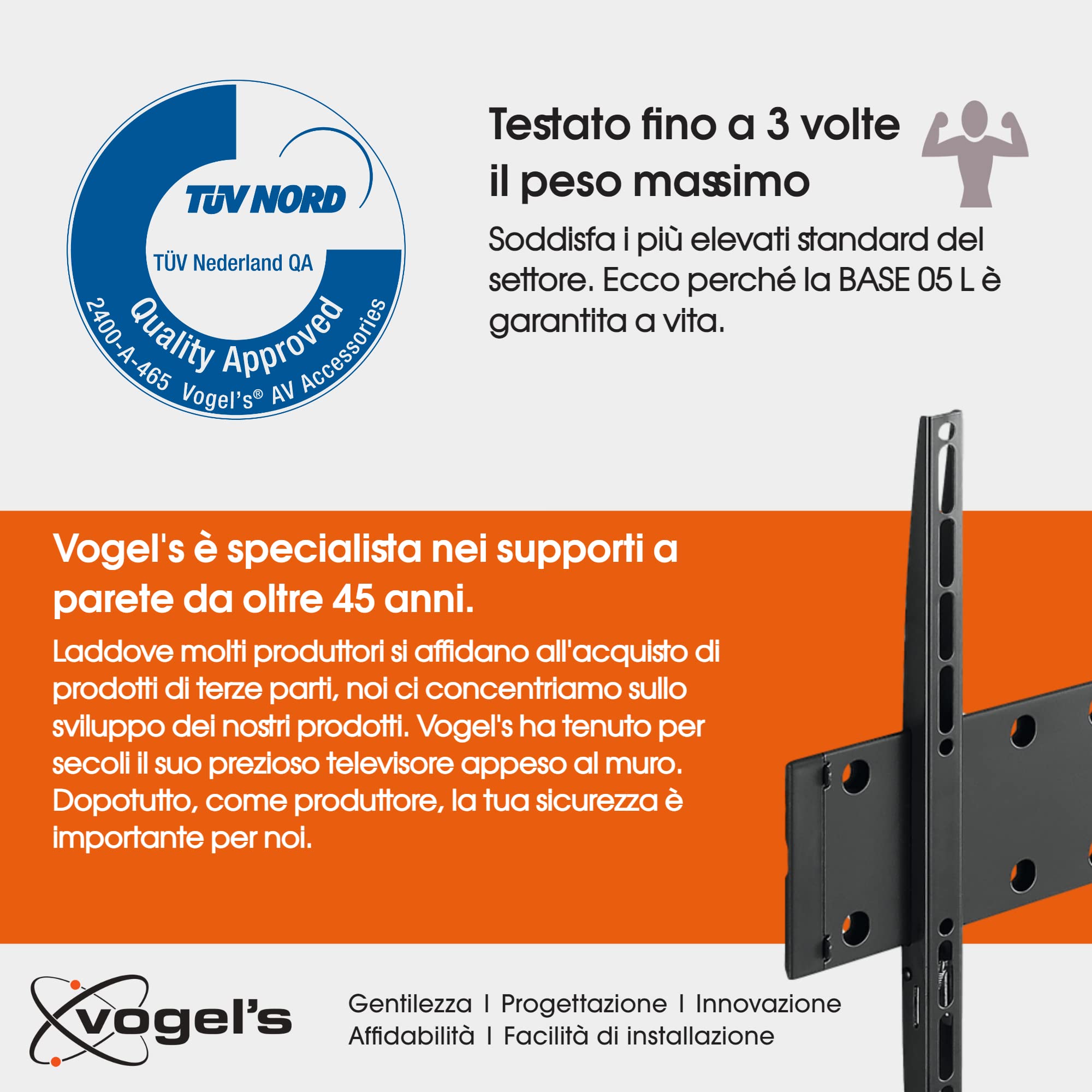 Vogel's BASE 05 L, Ultra forte supporto da Parete per TV molto grande (102-203 cm, 40-80 Pollici) e maggior peso (max. 70 kg), Fisso, Fino a VESA 800x400 mm, nero