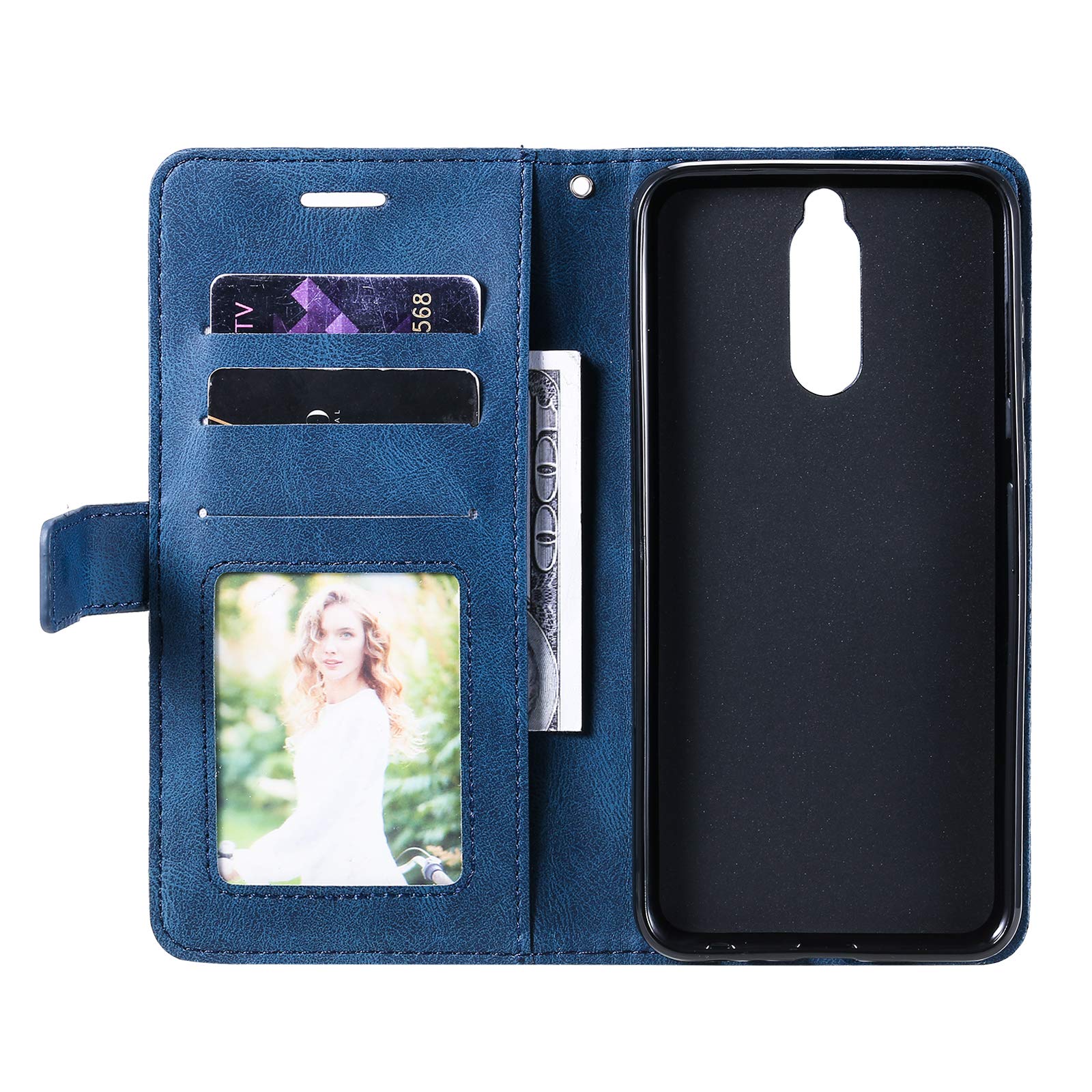 SONWO Cover Portafoglio In PU Pelle Per Huawei Mate 10 Lite / Nova 2I – Con Supporto E Slot Per Carte (Blu)