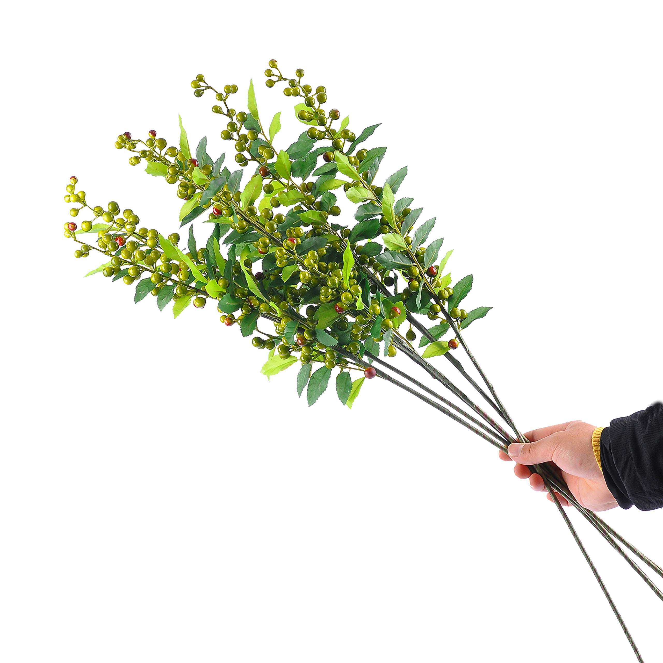 JD ARTIFICIAL PLANTS6pcs 28 Inch Artificial Berry Branch Long Stem Berry Picks for Home Decor Tall Vase Centerpiece Housewarming Gift(Green)