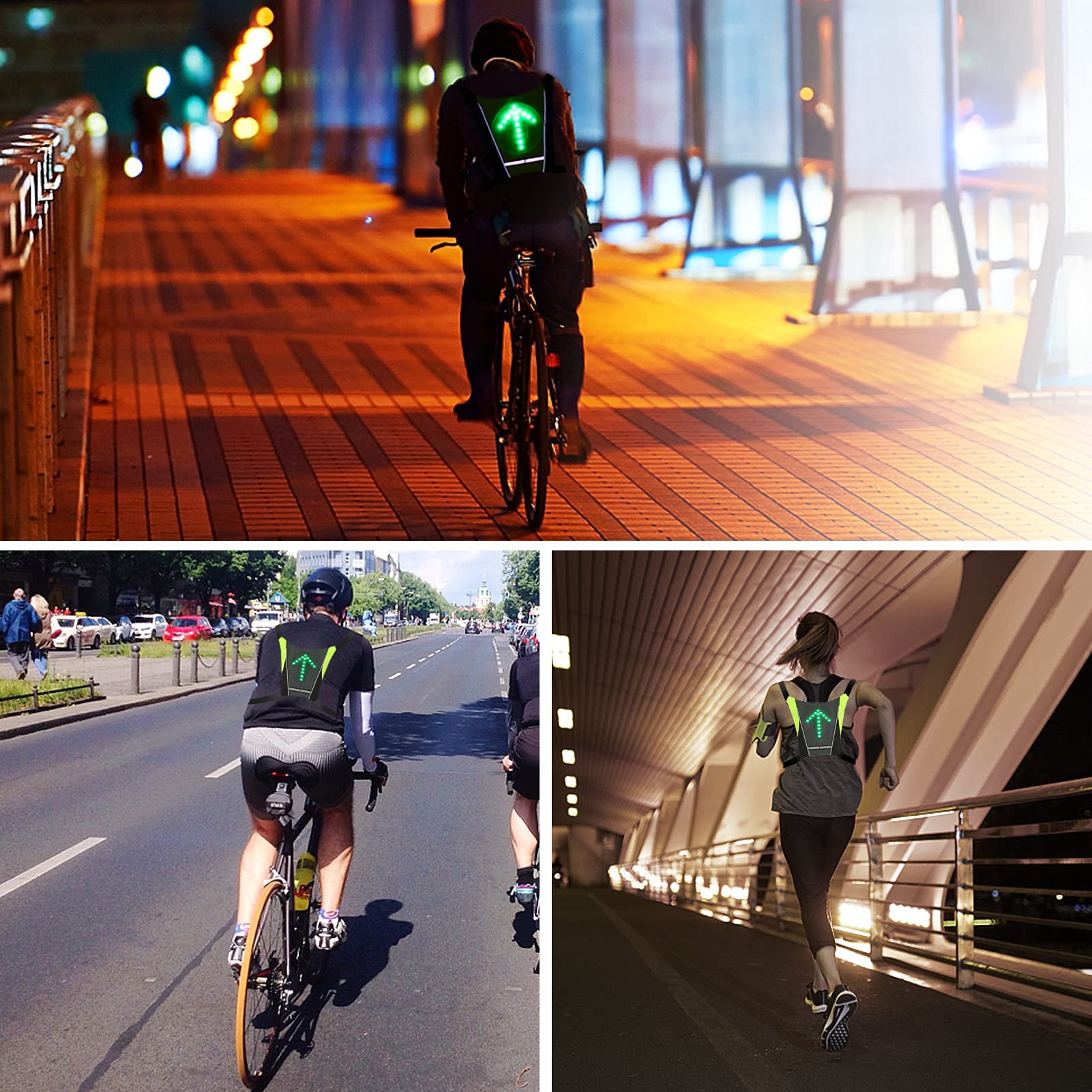 Lixada Reflektierende Fahrrad-Rucksackweste mit LED, Signal bei Richtungsänderung, wiederaufladbar über USB, Fernbedienung, für Radfahren, Spazierengehen