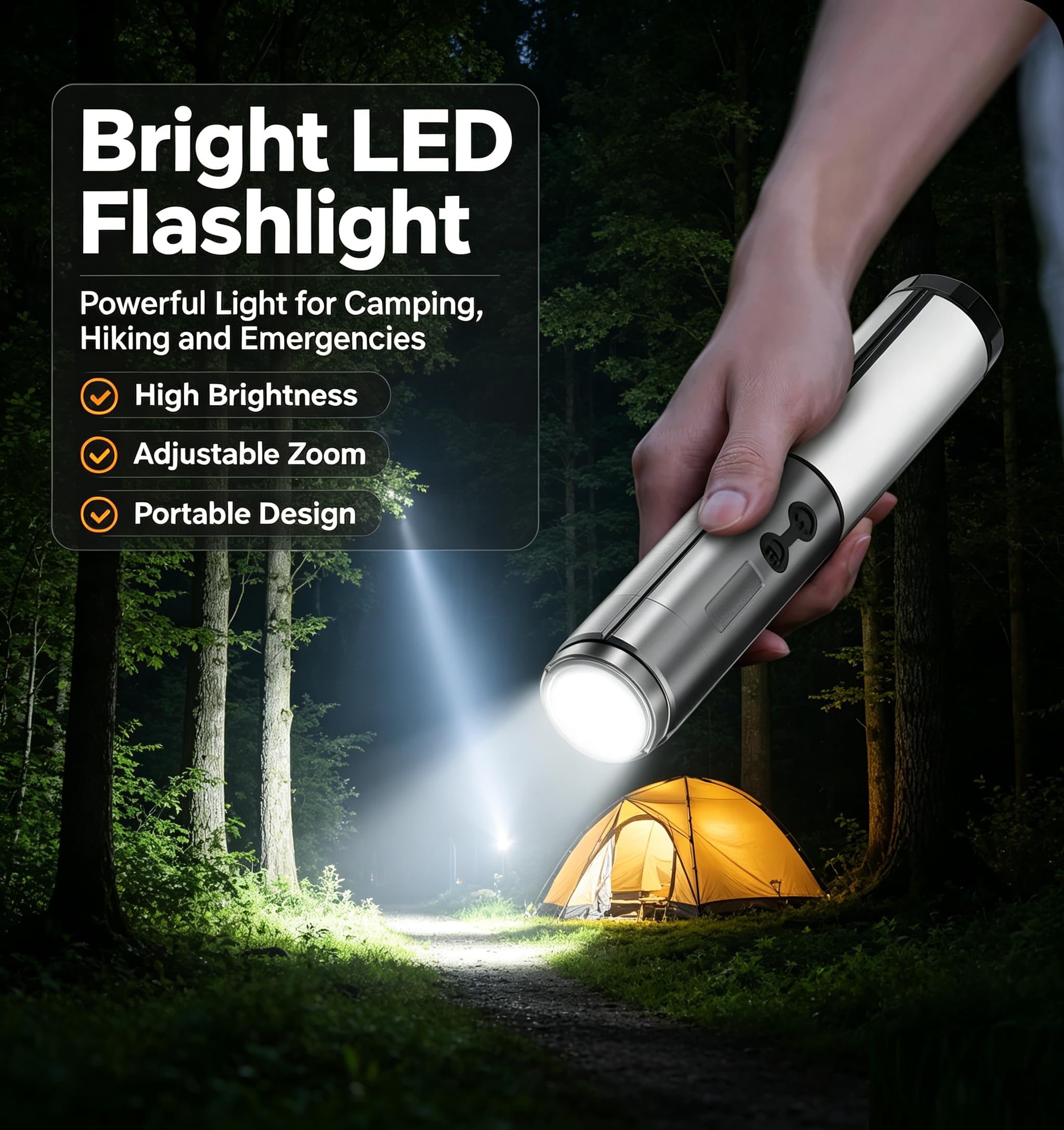 Lanterna da campeggio a LED USB-C, 2000 mAh, 3,7 V, 7,4 walt