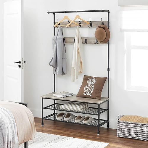 Miniatura 3 de VASAGLE - Banco para zapatos, estante de almacenamiento de 3 niveles para entrada, pasillo, sala de estar, muebles de acento industrial con marco de