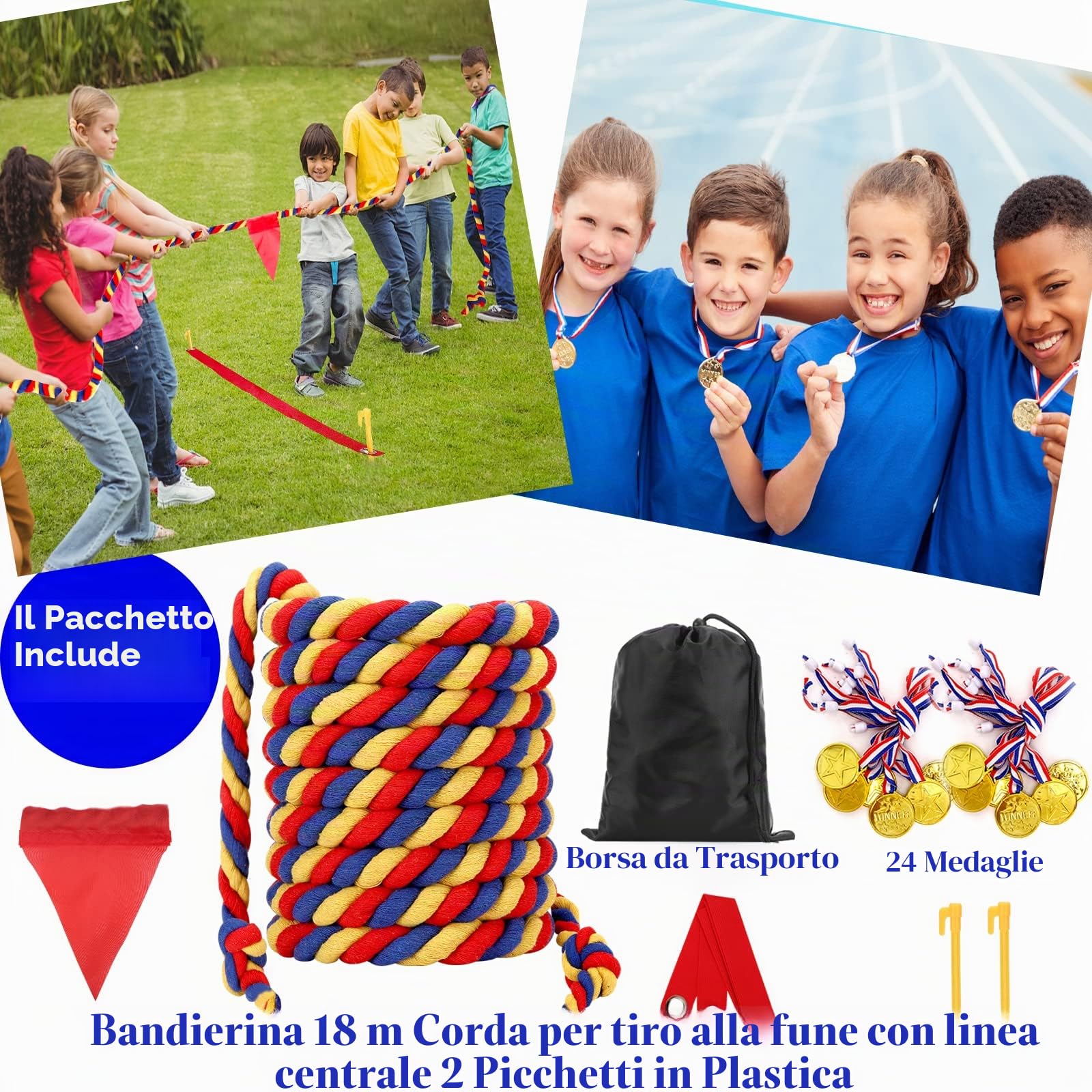 Tiro alla fune da 18 m, giochi all'aperto da cortile per bambini e adulti, per feste di compleanno, riunioni di famiglia, giochi di carnevale, giochi all'aperto in cortile, giochi divertenti per