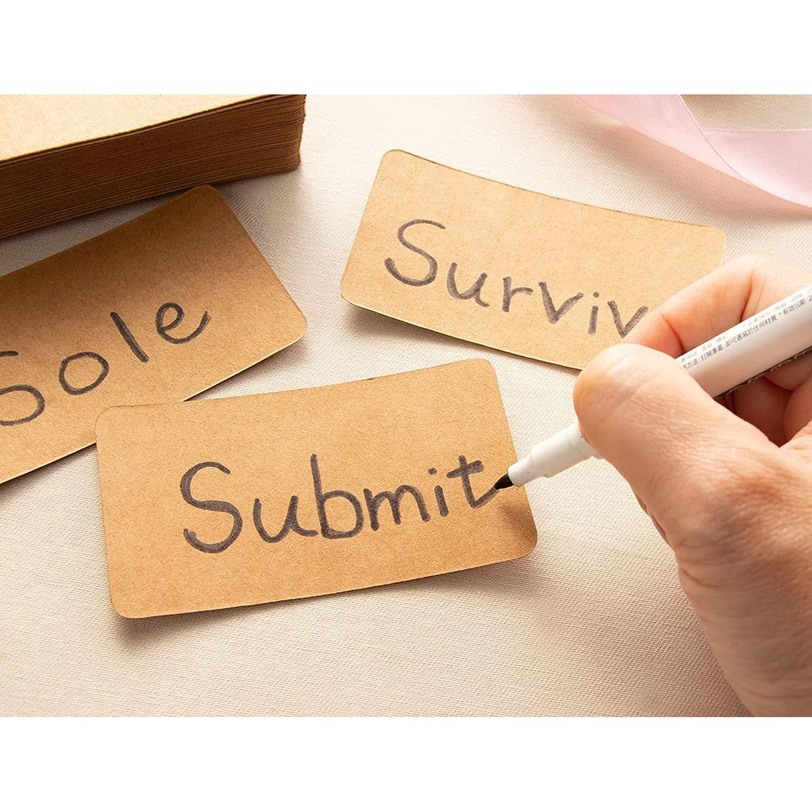 Juvale 250-Pack Blank Index Cards, 2x3.5 in Flashcards for Studying, Small Kraft Paper Cardstock for Making Business Cards, Playing Cards, Gift Tags, Crafts, Bulk Pack, Brown - Image 4