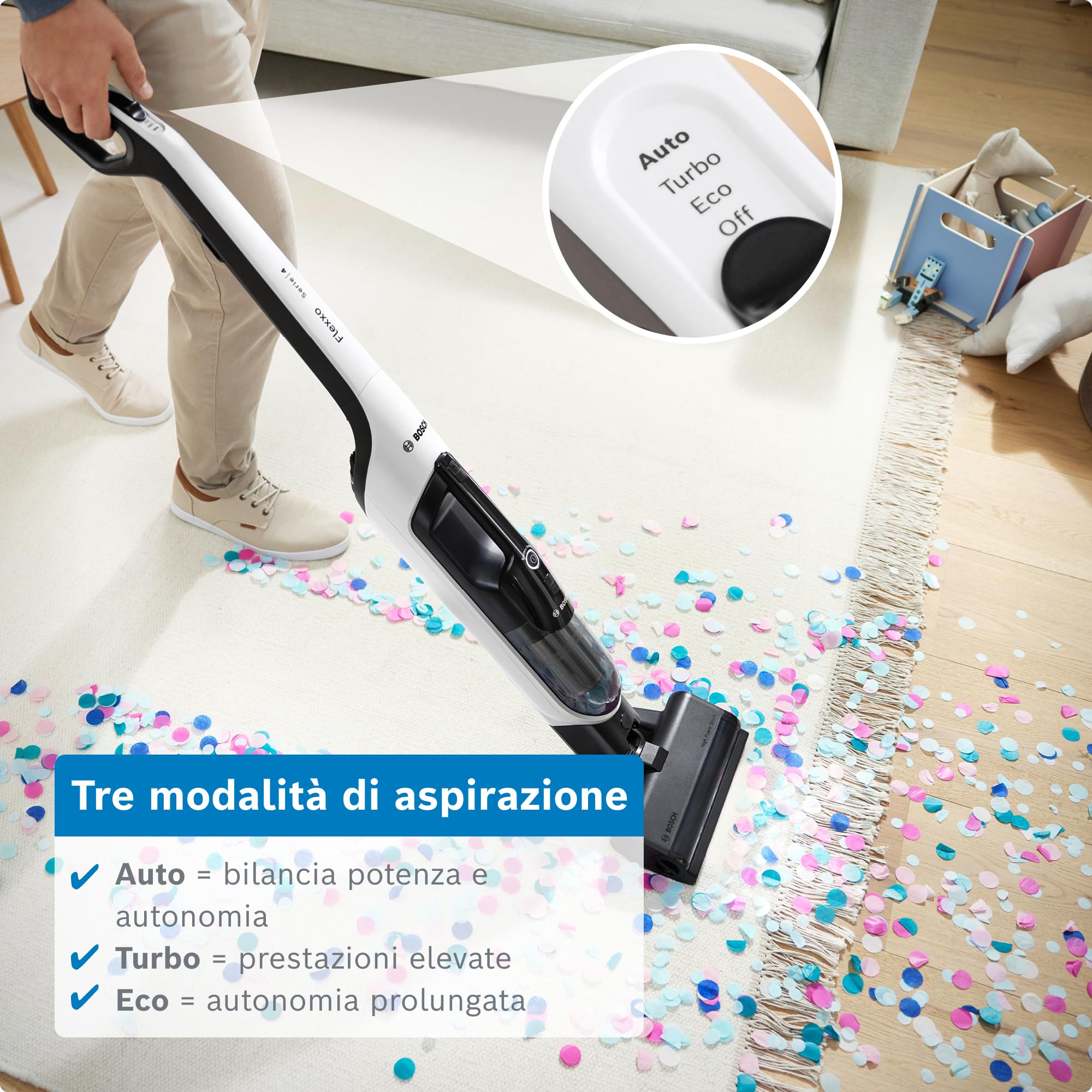 Bosch BKH4WN28 Aspirapolvere e Aspirabriciole 2in1, Luci LED, Bianco