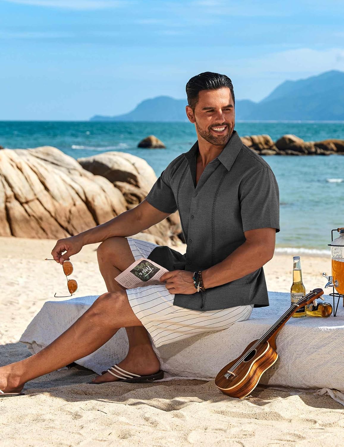 COOFANDY Mens Cuban Guayabera Short Sleeve Shirt Casual Summer Beach Tops Button Down Untucked Shirts - Image 4
