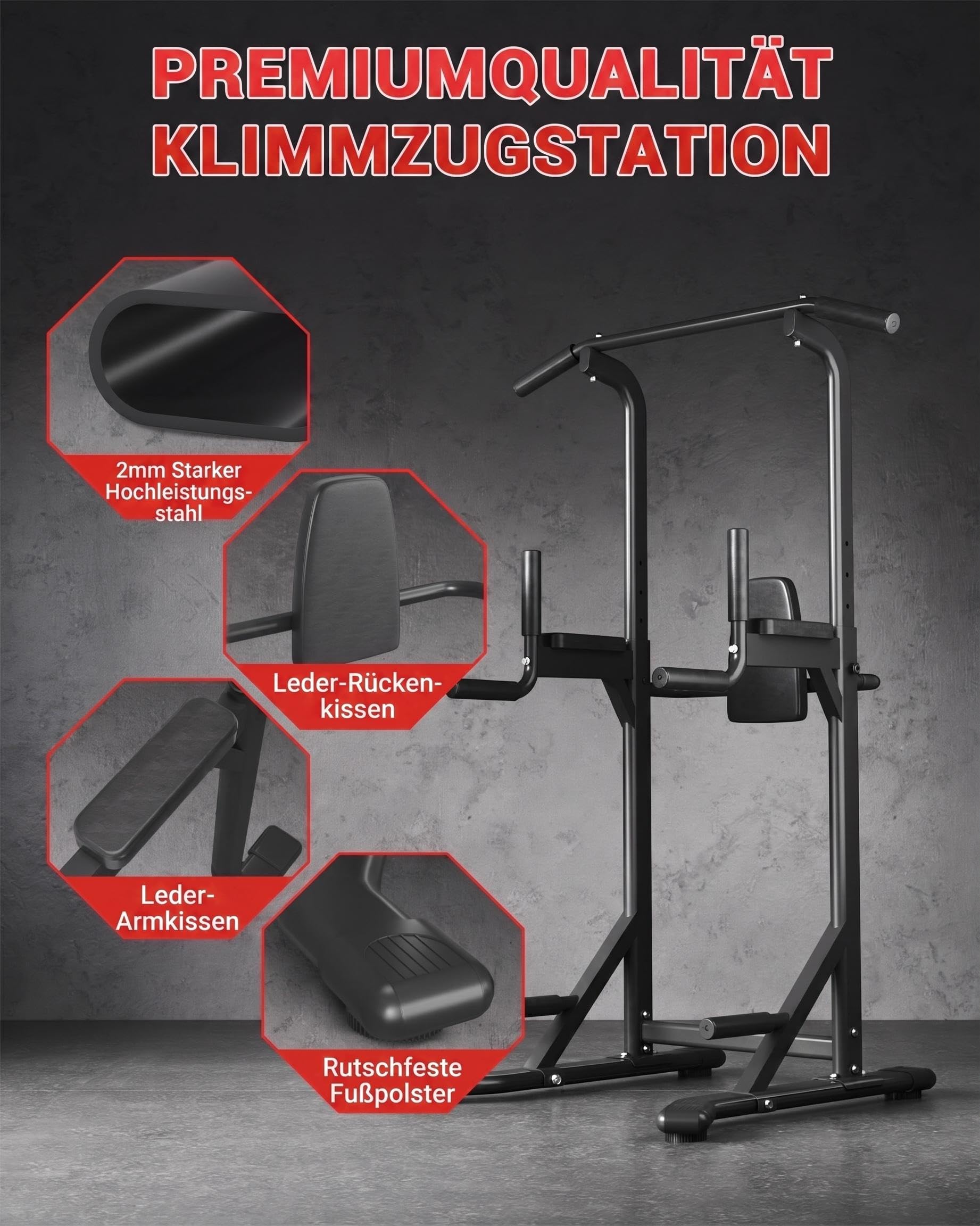 Garvee Power Tower Klimmzugstange Freistehend Dip Station 204kg belastbar