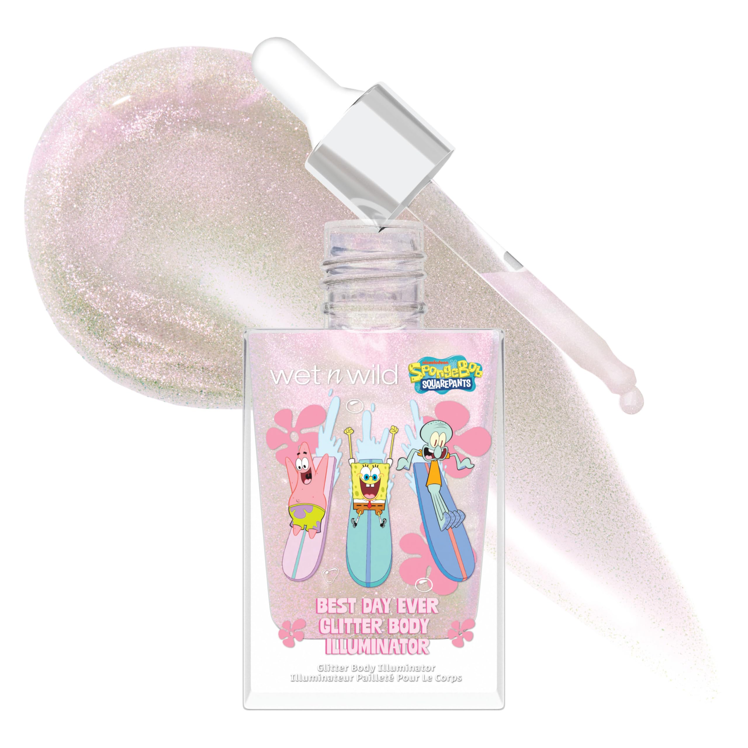 Spongebob Best Day Ever Glitter Body Illuminator, Lightweight Non-Sticky Radiant Glow, Blendable Hydrating Formula