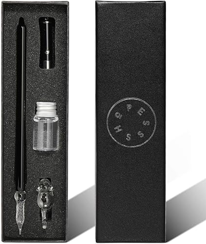 Miniatura 1 de ESSSHOP Handmade Glass Dip Pen with Invisible Ink Set, UV Flashlight and Cat Pen Holder, Elegant Crystal Smooth Cylindrical Calligraphy Signature