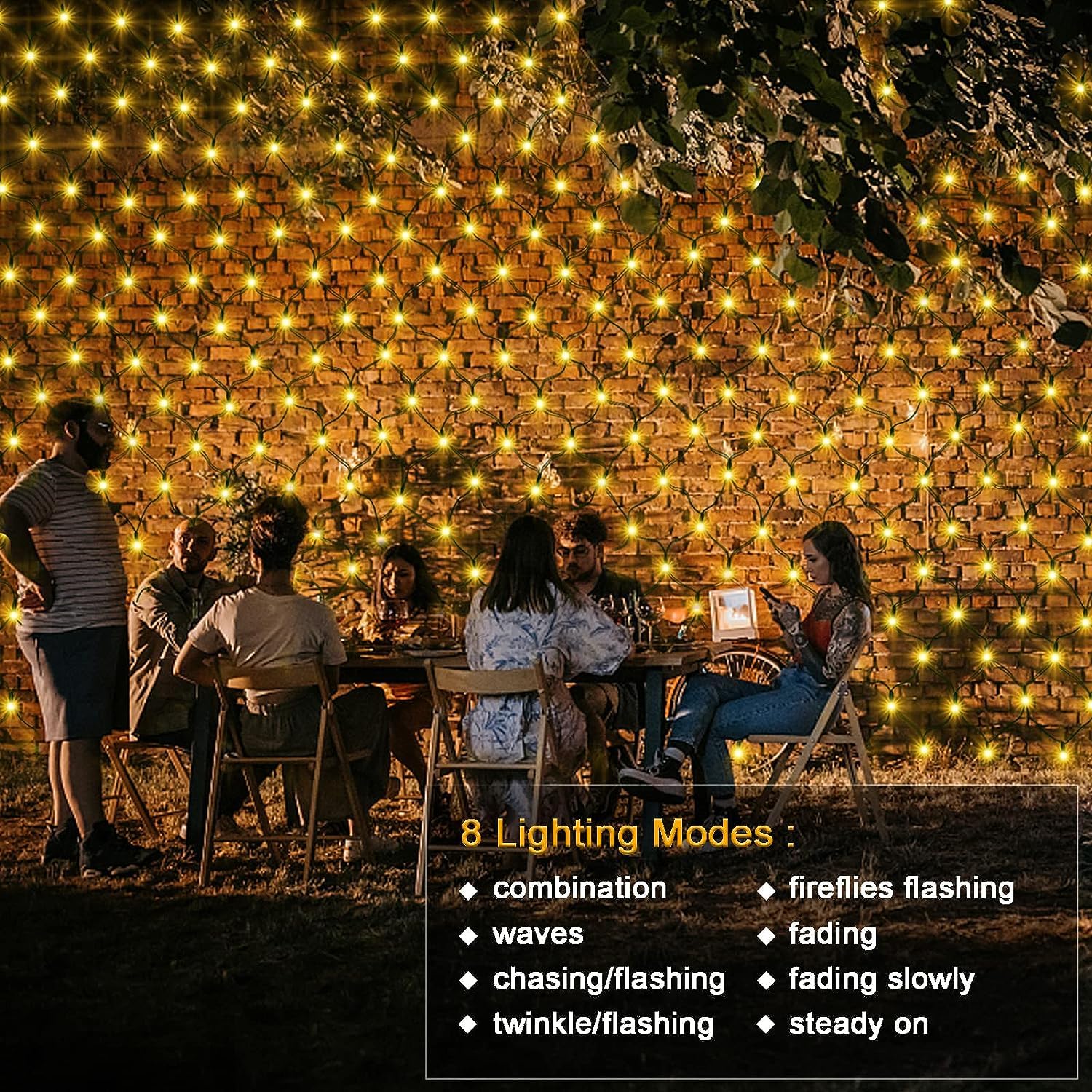 200LED Solar Lichternetz Außen,KINGCOO Wasserdicht 3x2m Solar Mesh Net Fee Lichterkette 8Modi Lichtervorhang Weihnachtsbeleuchtung für Garten Partydekoration Geburstag Hochzeit Wohnzimmer (Warmweiß-1)