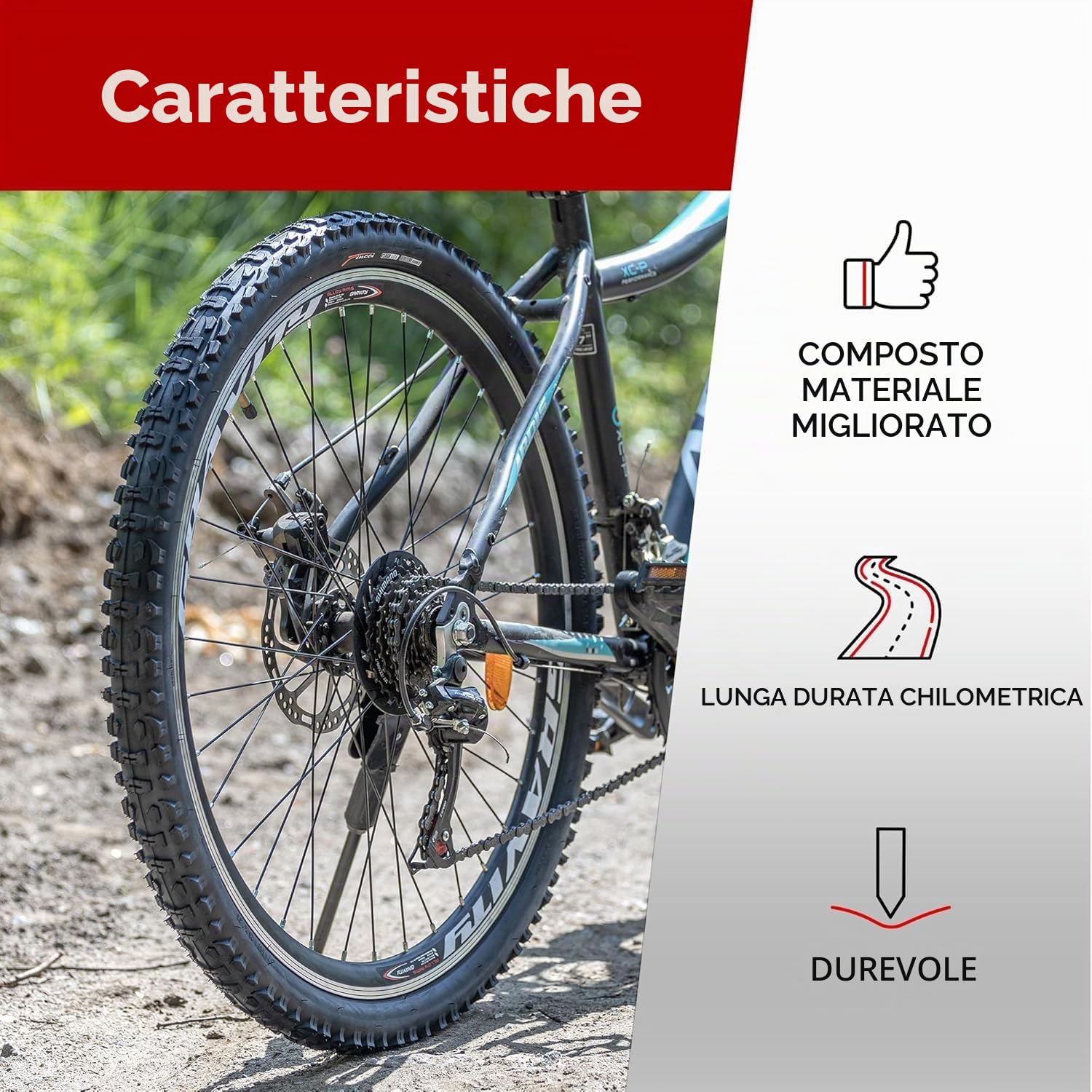 Fincci Copertone MTB 26 x 1,95 Pollici - Coppia Pieghevole Pneumaticos 60 TPI - con 2x Valvole Interne Cameras d’Aria - per MTB Montagna Ibrida Bici Bicicletta - Confezione da 2