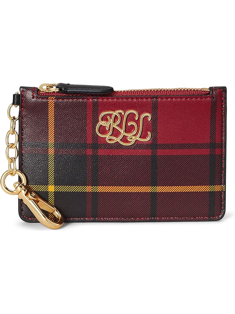 Multi Lauren Ralph Lauren Plaid Nappa Leather Zip Card Case
