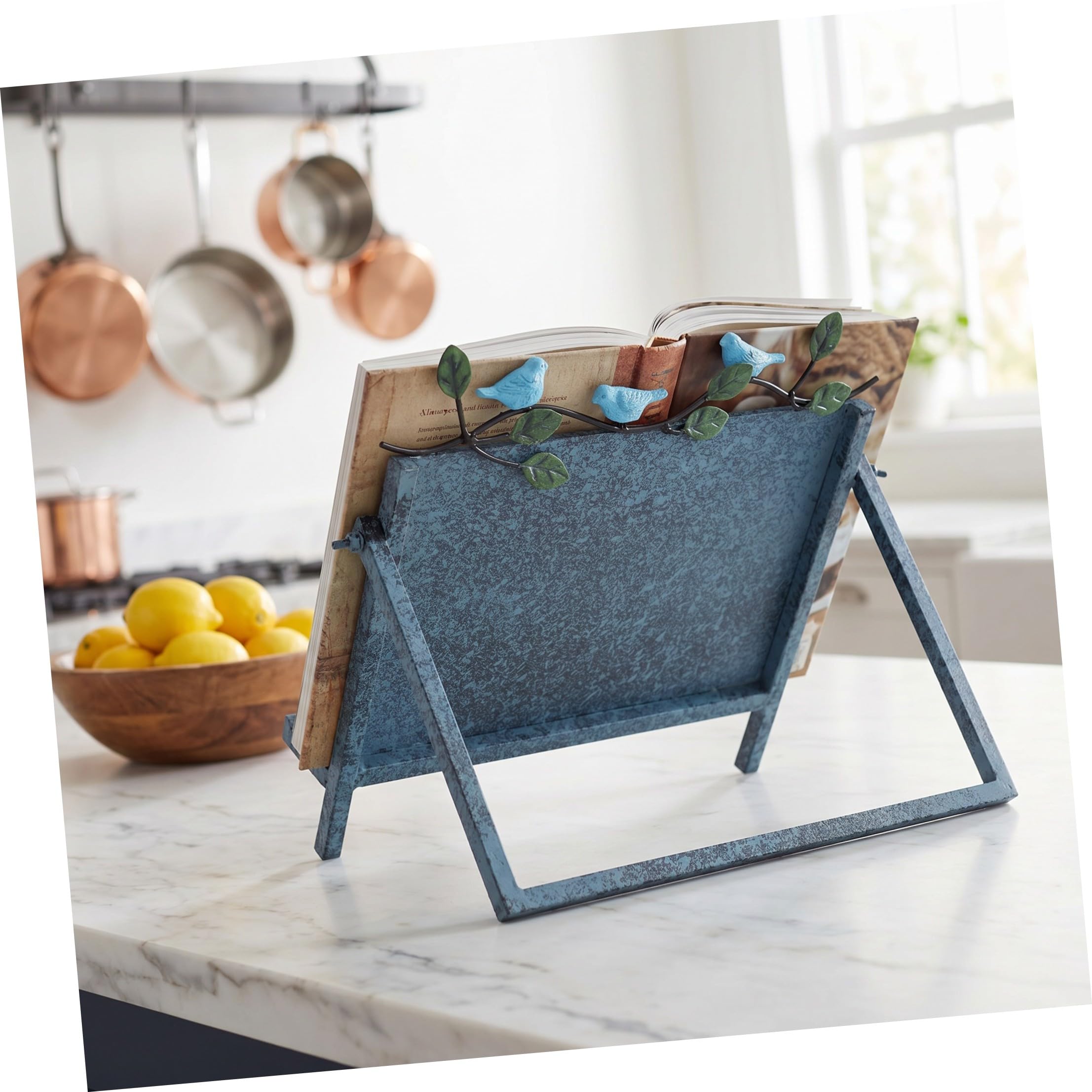 Soporte de Lectura de Hierro Azul para Escritorio y Libros | Ángulos Ajustables, Estable y Fácil de Limpiar, Estilo Clásico Minimalista para Cocina, Textos, Revistas