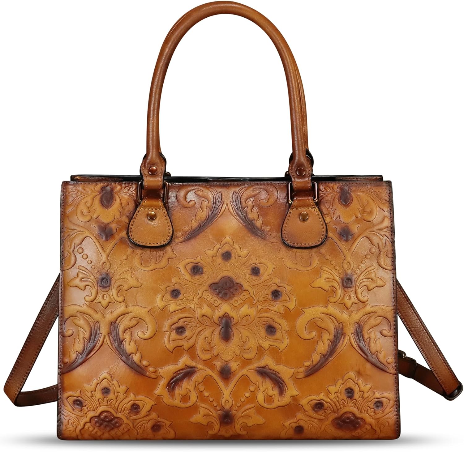 Genuine Leather Tote Bag for Women Purse Embossed Top Handle Shoulder Handbag Handmade Crossbody Satchel Purses - Image 6