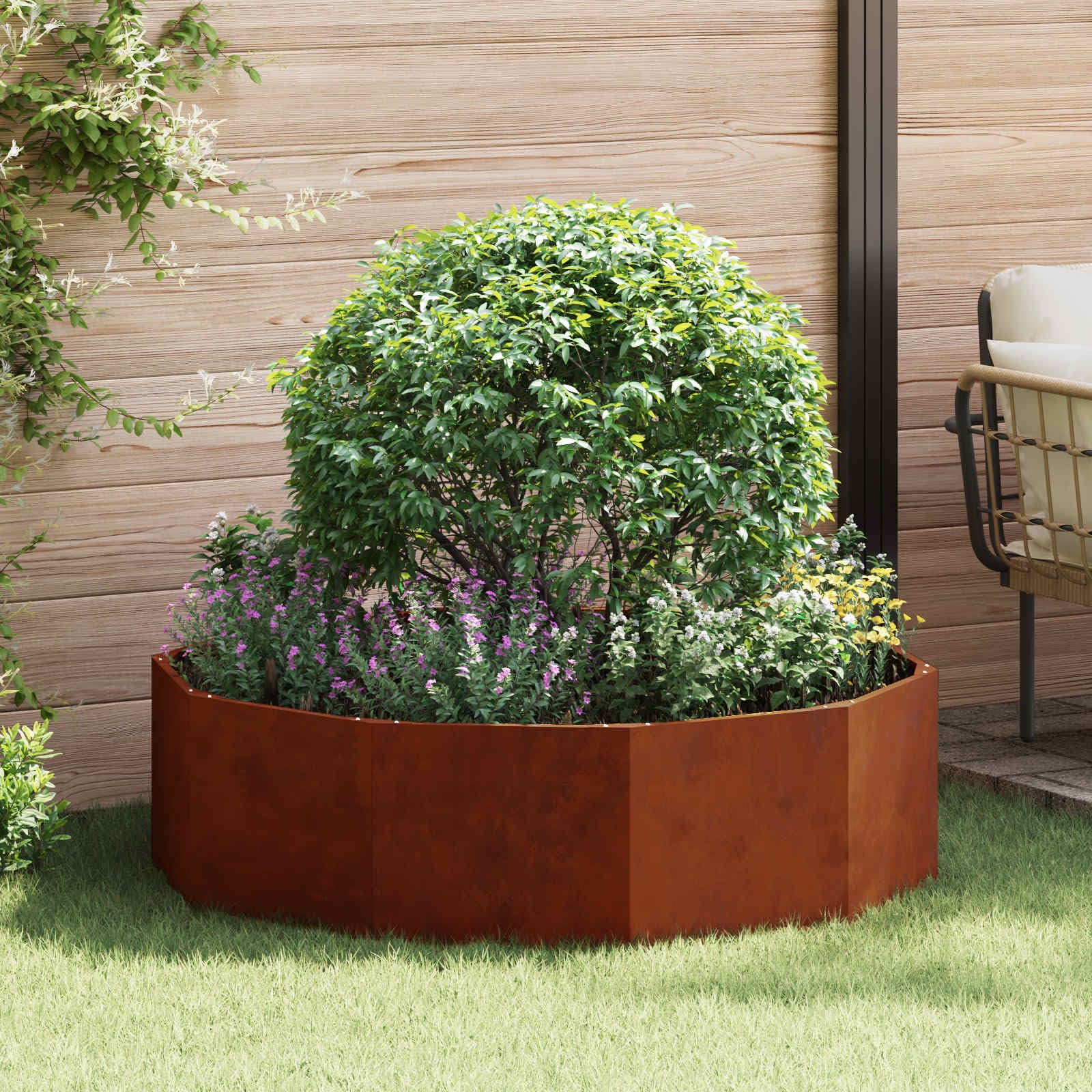 Fioriera rotonda in acciaio, 120 x 120 x 35 cm, per esterni, resistente e facile da pulire, per terrazza o balcone