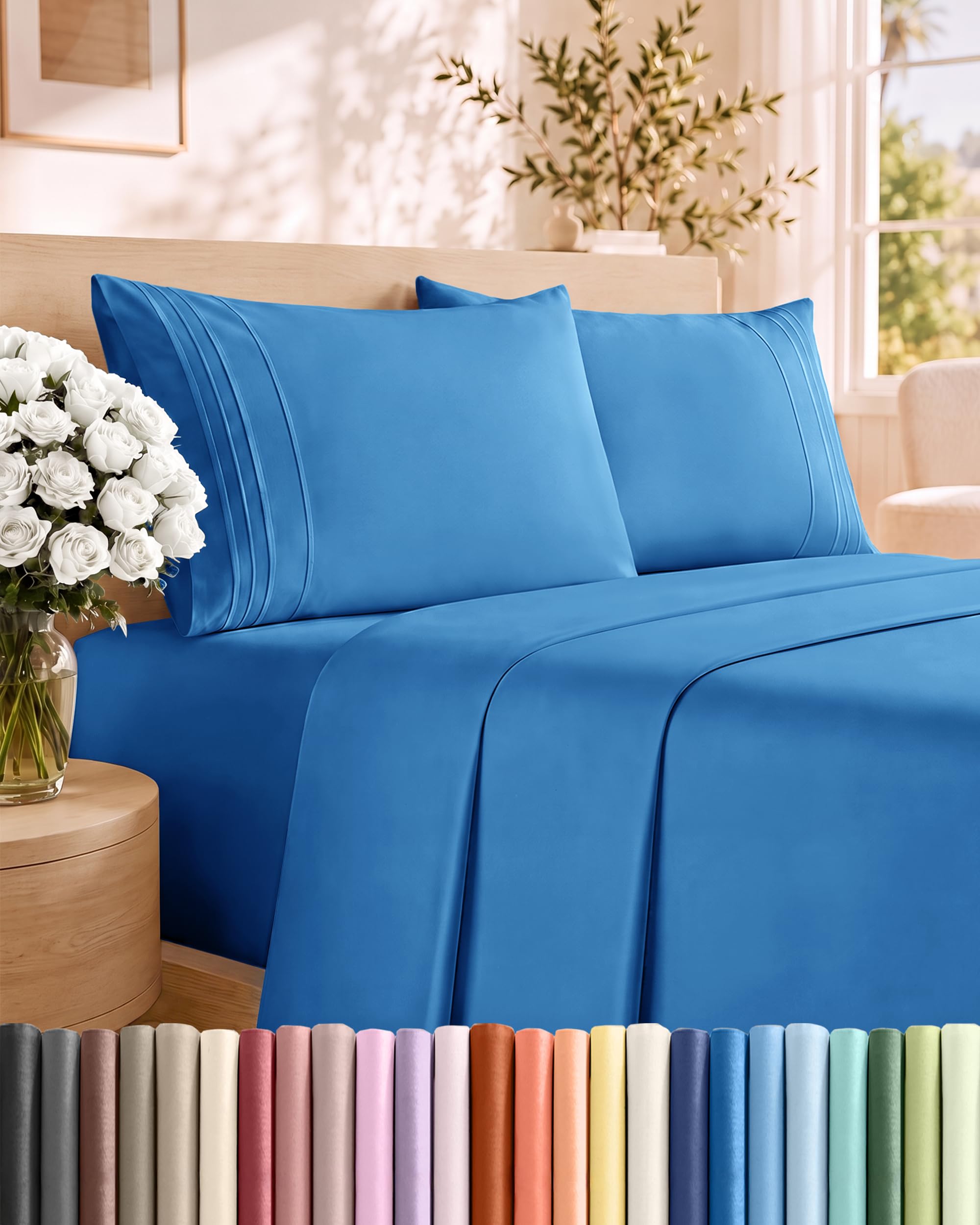 Photo 1 of King Size 4 Piece Sheet Set - Breathable & Cooling Sheets - Royal Blue