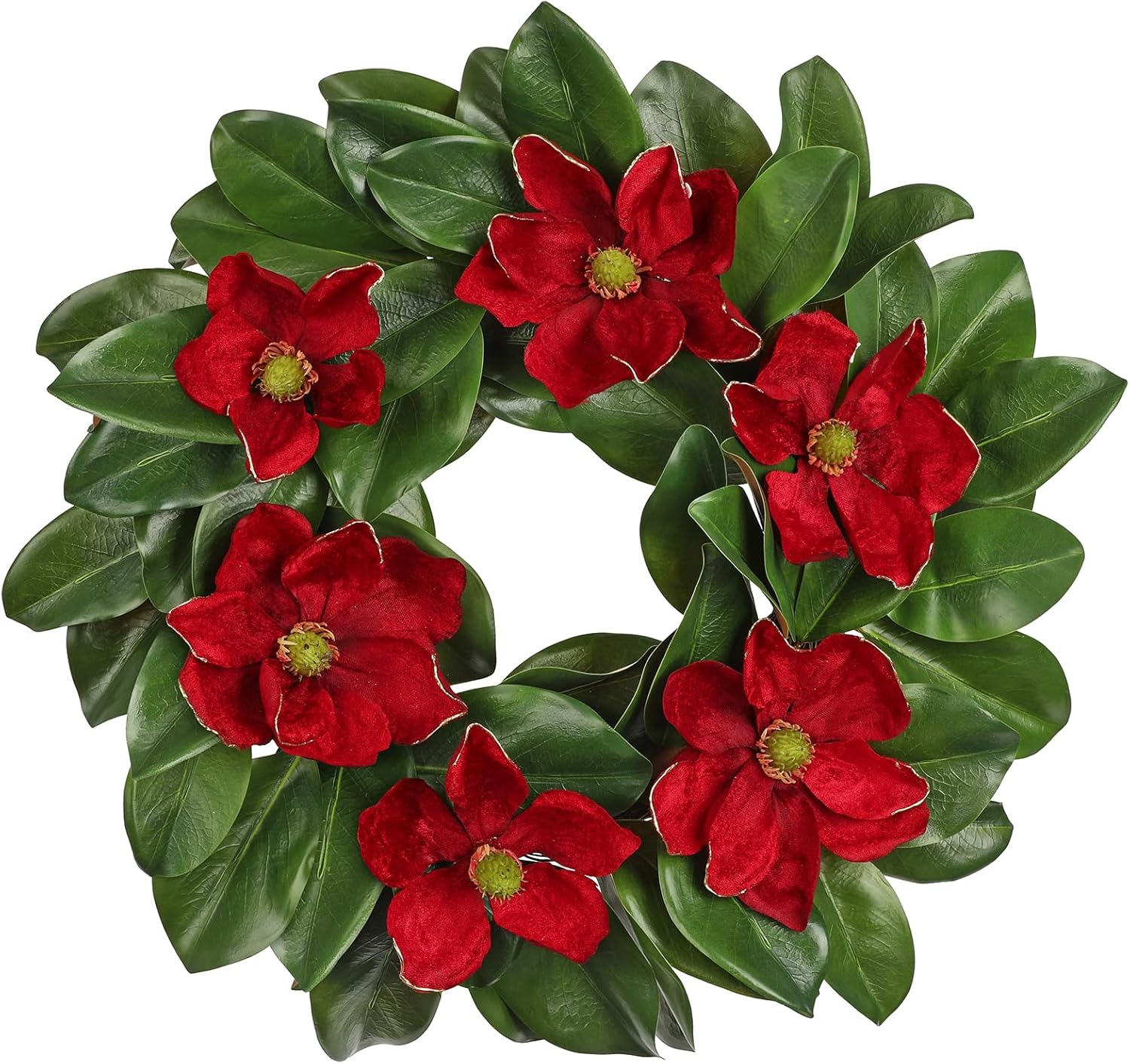 24" Artificial Wreath for Front Door Burgundy Red Magnolia Wreath Greenery for Wedding Christmas Housewarming Thanksgiving Farmhouse Mantel Door Decoration