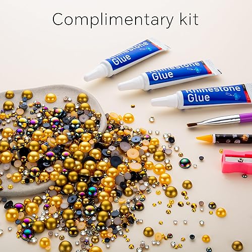 Miniatura 7 de Diamantes de imitación de perlas doradas de 2.12 oz con parte trasera plana para manualidades, tamaño mixto de 0.116 a 0.394 pulgadas, color AB,