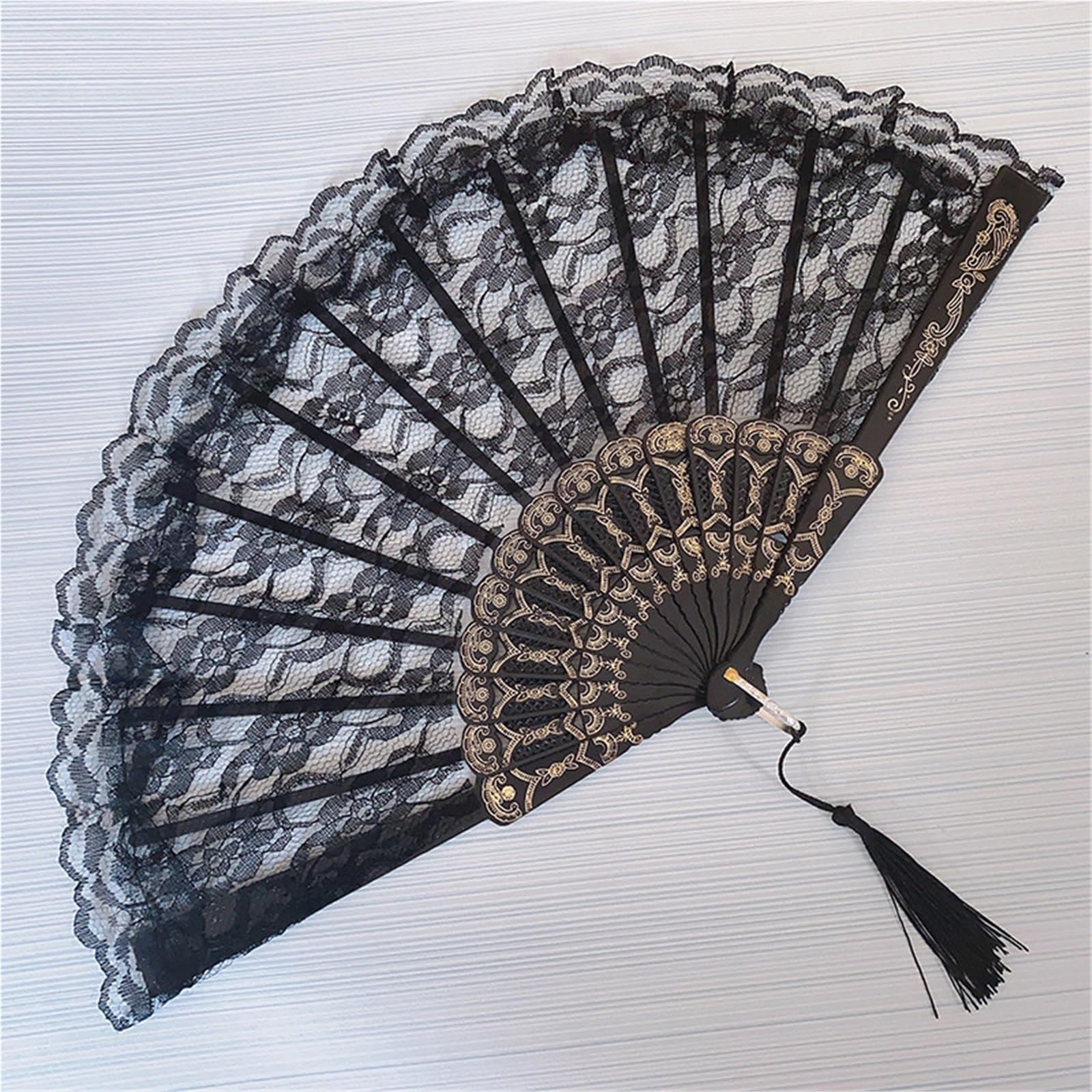 Ladies Lace Hand Fan Black White Cloth Folding Fans Hand Fan for Wedding Party Dance Fan Ornament para Mujeres Festival Club Fiesta Baile(Color4)