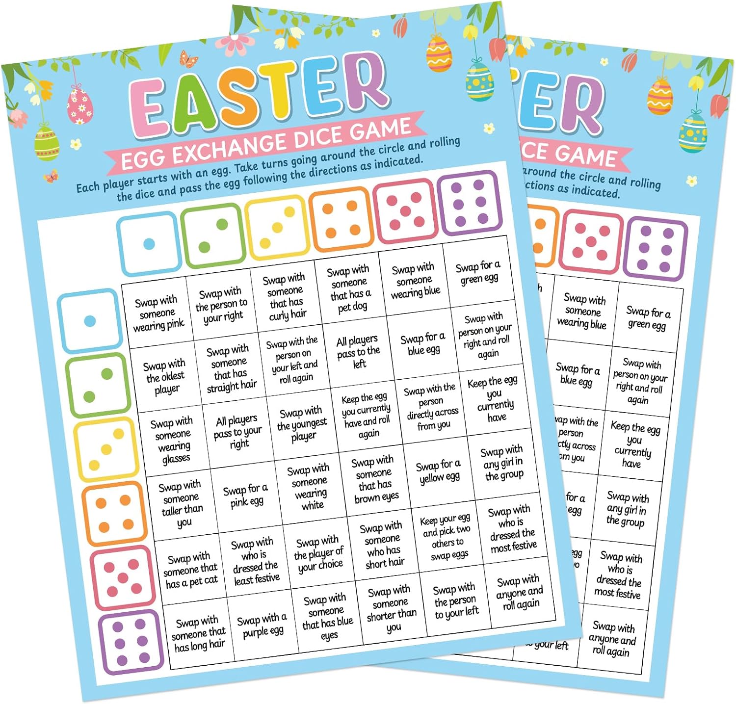 36 Pcs Easter Paper Games Easter Dice Game Spring Party Games for Large Group Spring Festival Egg Exchange Dice Game Holiday Celebration Trivia Family Team Activities Classroom School Supplies Favor
