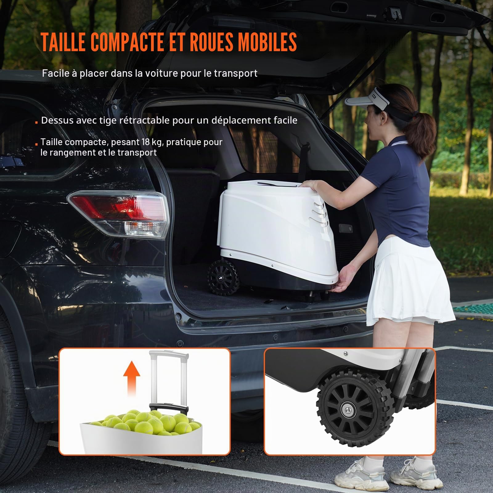 VEVOR Machine à balles de Tennis, 150 balles, Lanceur Automatique de balles de Tennis Portable, perceuses multimodes à 5 Moteurs, 2 Heures de Jeu, Batterie Rechargeable, télécommande Via Application