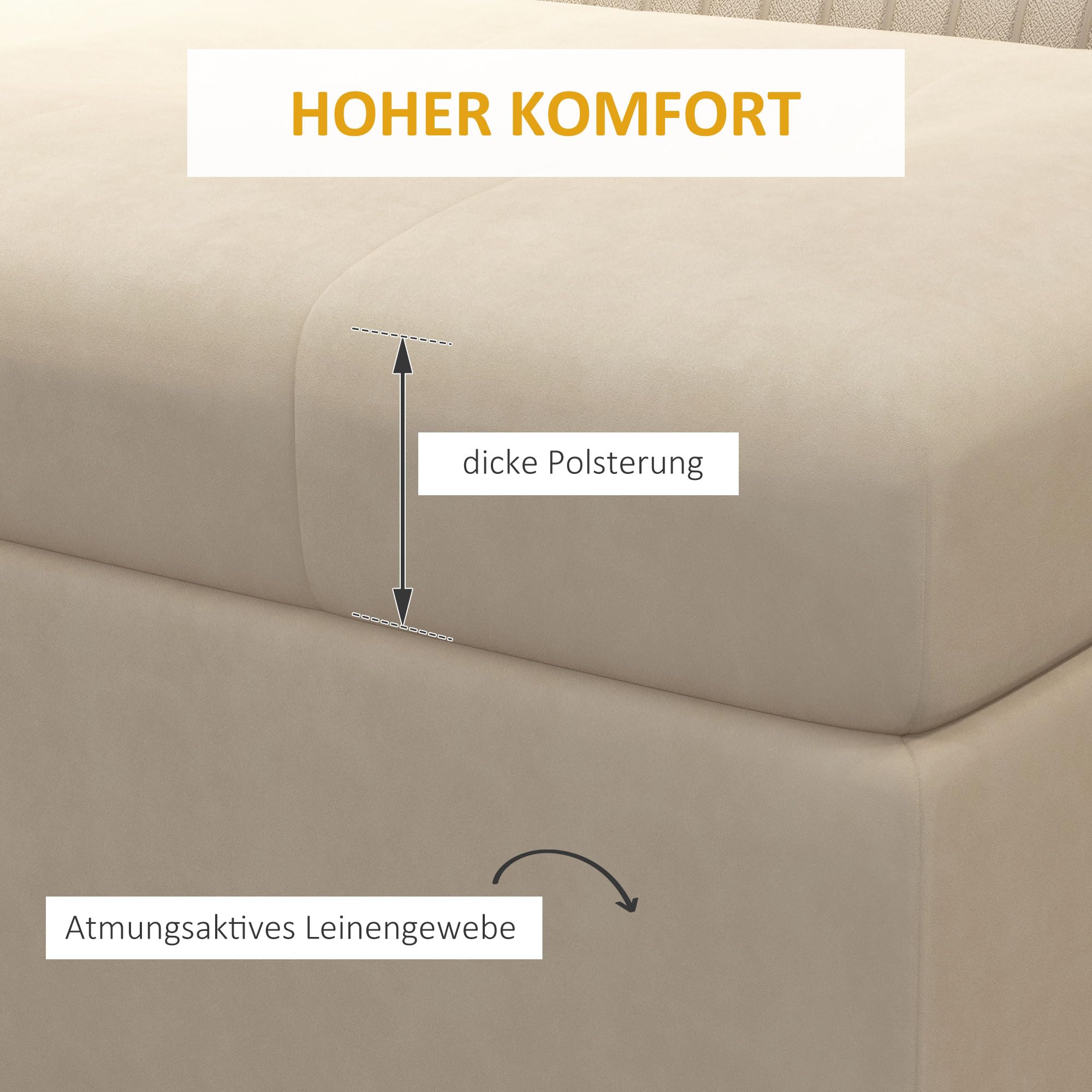 HOMCOM Sitzbank mit Stauraum Klappdeckel Sitztruhe Beige 110 x 44 x 49 cm | Gepolstert, Samtoptik, Polsterbank, Bettbank, Truhenbank mit Stahlbeine, Für Wohnzimmer, Schlafzimmer
