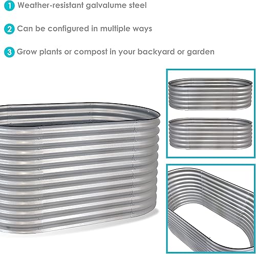 Miniatura 138 de Sunnydaze Cama de jardín de metal elevada de 11.75 pulgadas de alto, cama de jardín elevada galvanizada para exteriores para verduras y flores