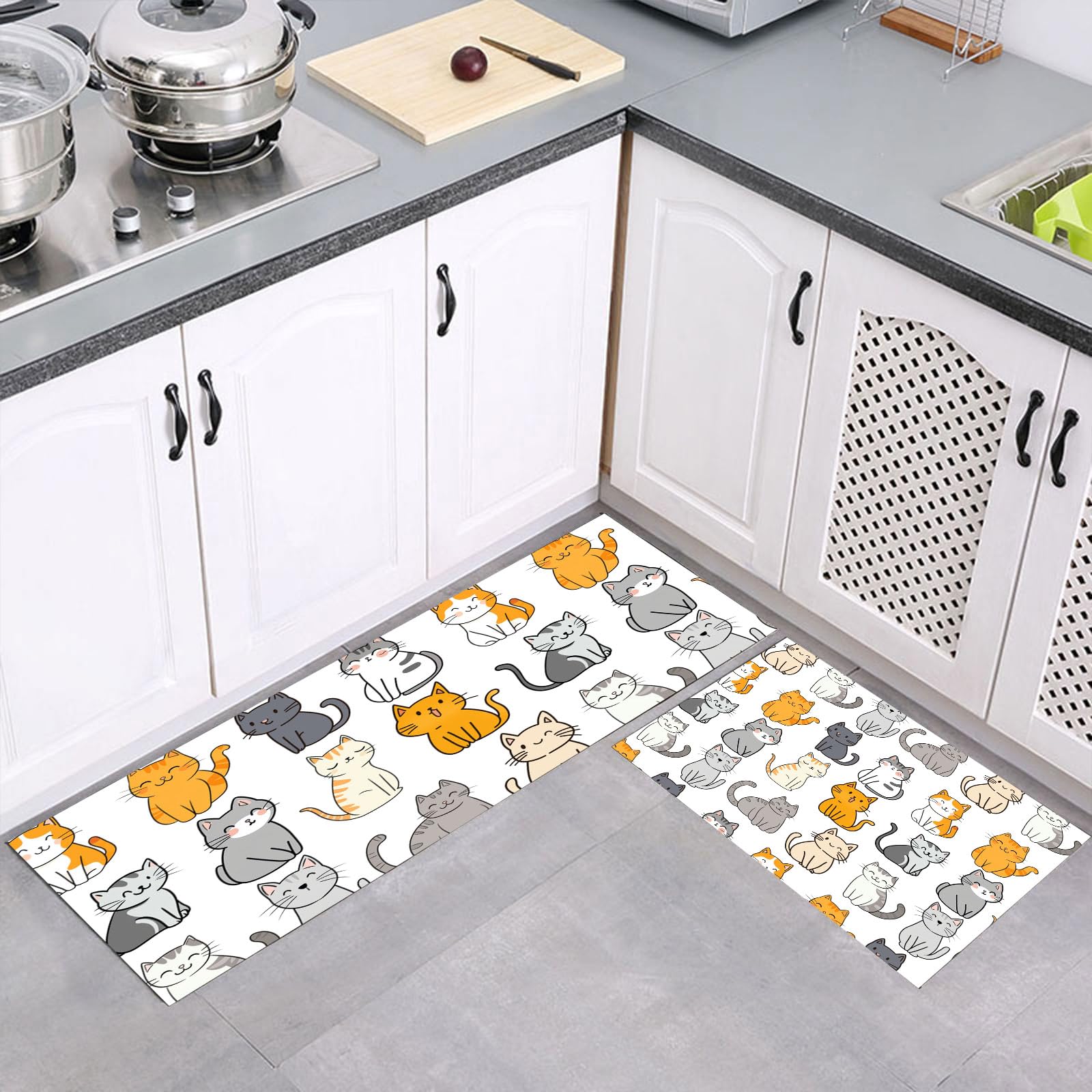 Alfombras de cocina de dibujo animado con soporte anti fatiga y pack de dos medidas prácticas