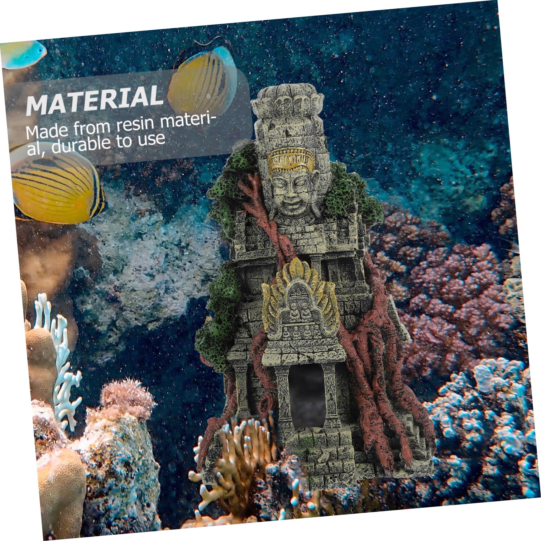 Decoración De Templo De Simulación para Peceras Adorno De Resina para Acuarios Cueva De Escondite para Peces para Decoración De Tanques De Agua