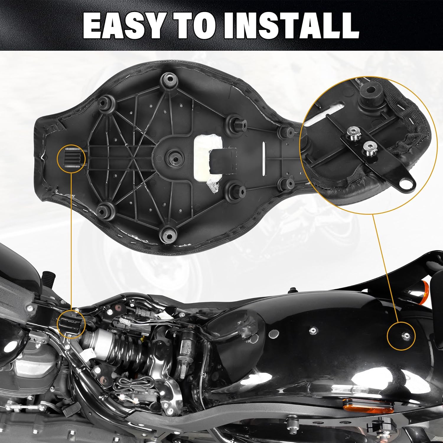 Motorcycle Driver Passenger Seat Two-up Leather Rear Passenger Seat Fit for Harley Low Rider FXLR FXLRS FXLRST 2018-later, One-Piece Design (Black)