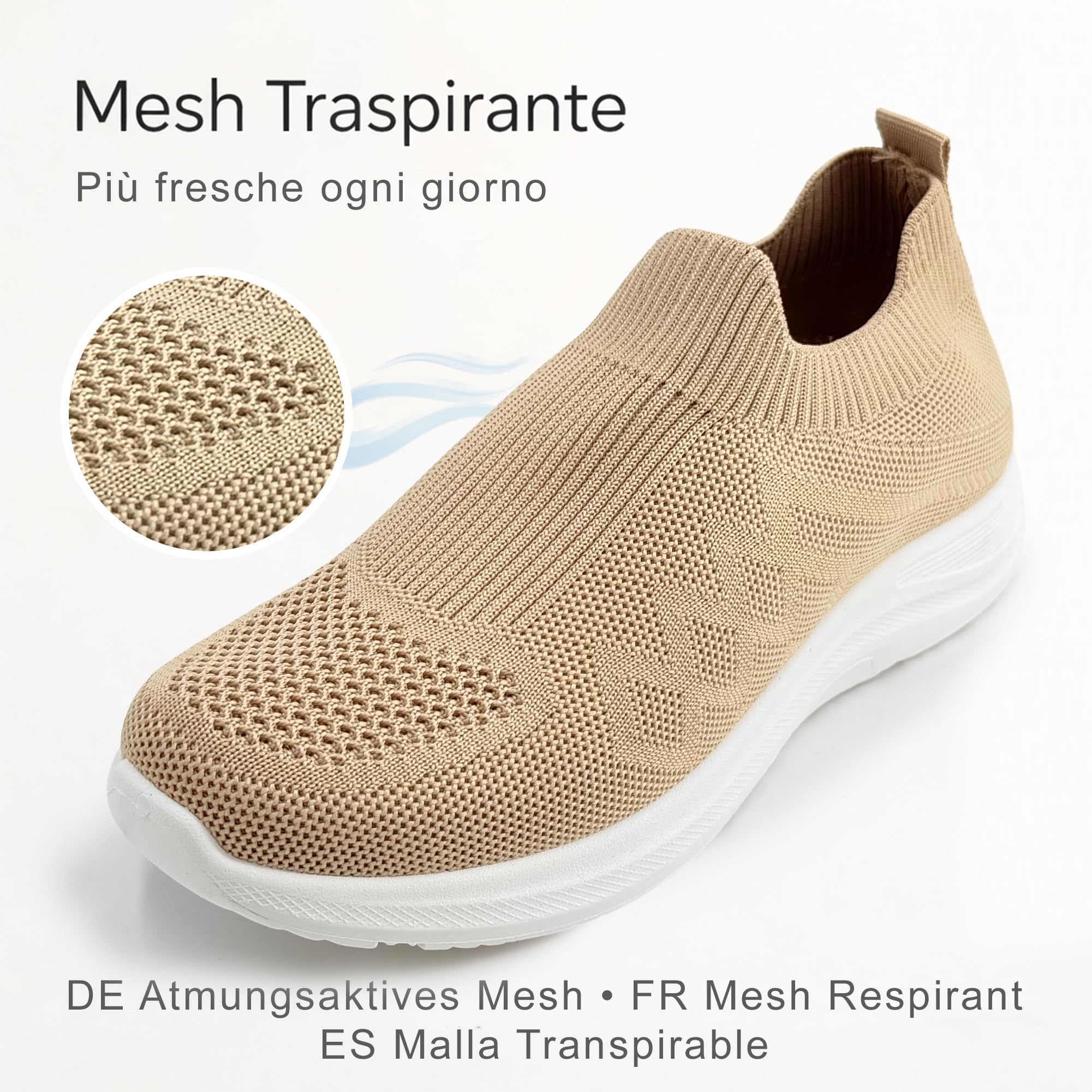 JOMIX Scarpe Slip On Donna Traspiranti in Maglia Elasticizzata Sneakers Casual Senza Lacci per Camminare Tempo Libero Viaggio Lavoro Leggere con Soletta Memoria Morbida Comoda - 3