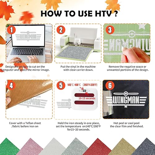 Miniatura 5 de Vinilo de transferencia de calor 3D con purpurina - 7 hojas de vinilo HTV con purpurina de 12 x 10 pulgadas para ropa de camisetas, compatible con