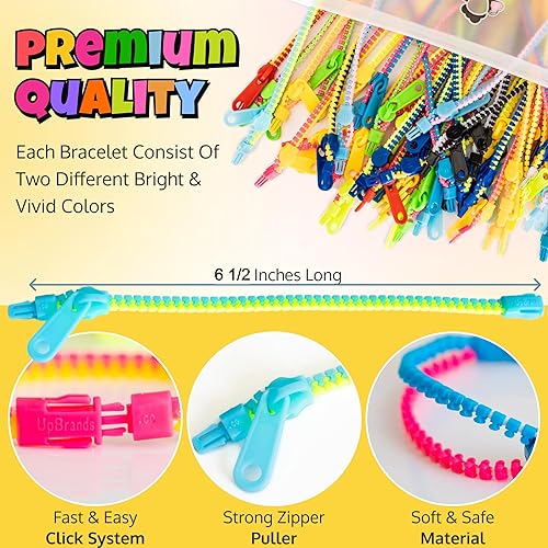 Miniatura 5 de UpBrands Paquete de 96 pulseras bicolor de 6.5 pulgadas con cremallera para niños, juguete perfecto para ansiedad con cremallera y pulseras con