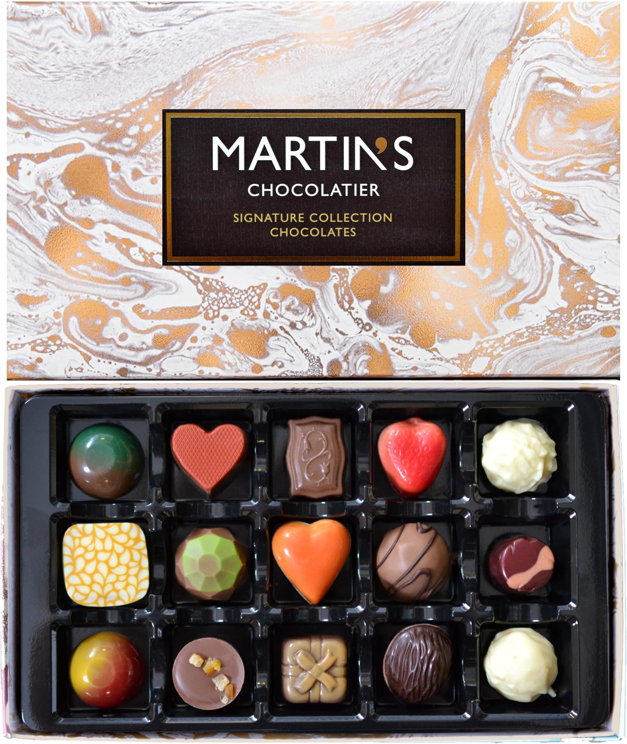 Martin’s Chocolatier Signature Artisan Collection - Belgian Luxury Chocolate Gift Box, 15 Pieces Milk Dark White Assorted Pralines & Truffles, 200g