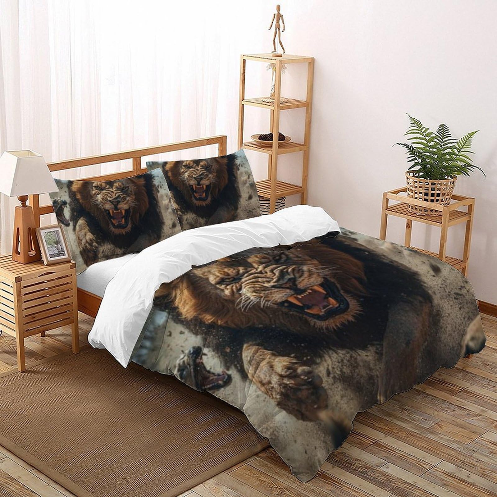 Housse de couette lion 260x220cm en microfibre imprimée 3D avec fermeture éclair pour garçon