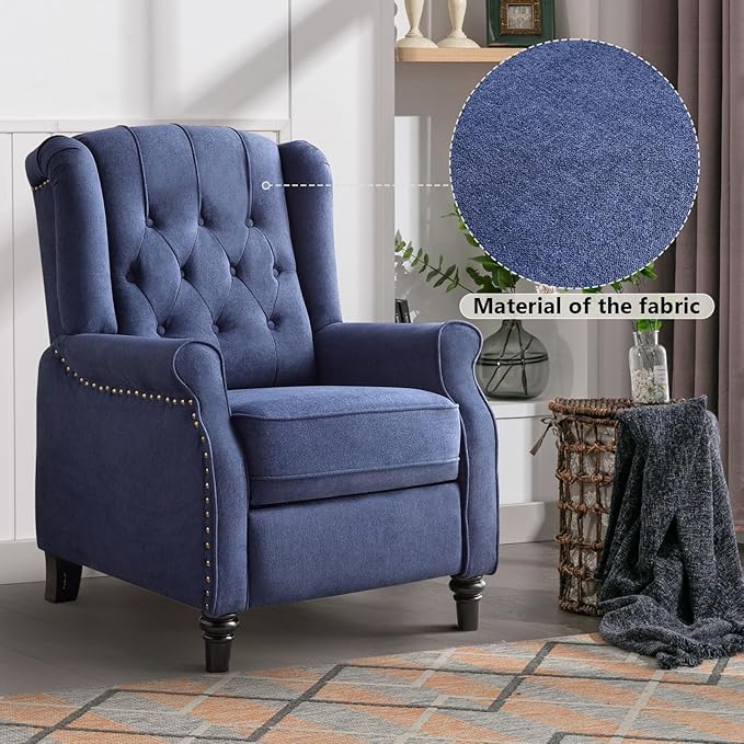 Sillón Reclinable Push Back Tela Textil Azul miniatura 6