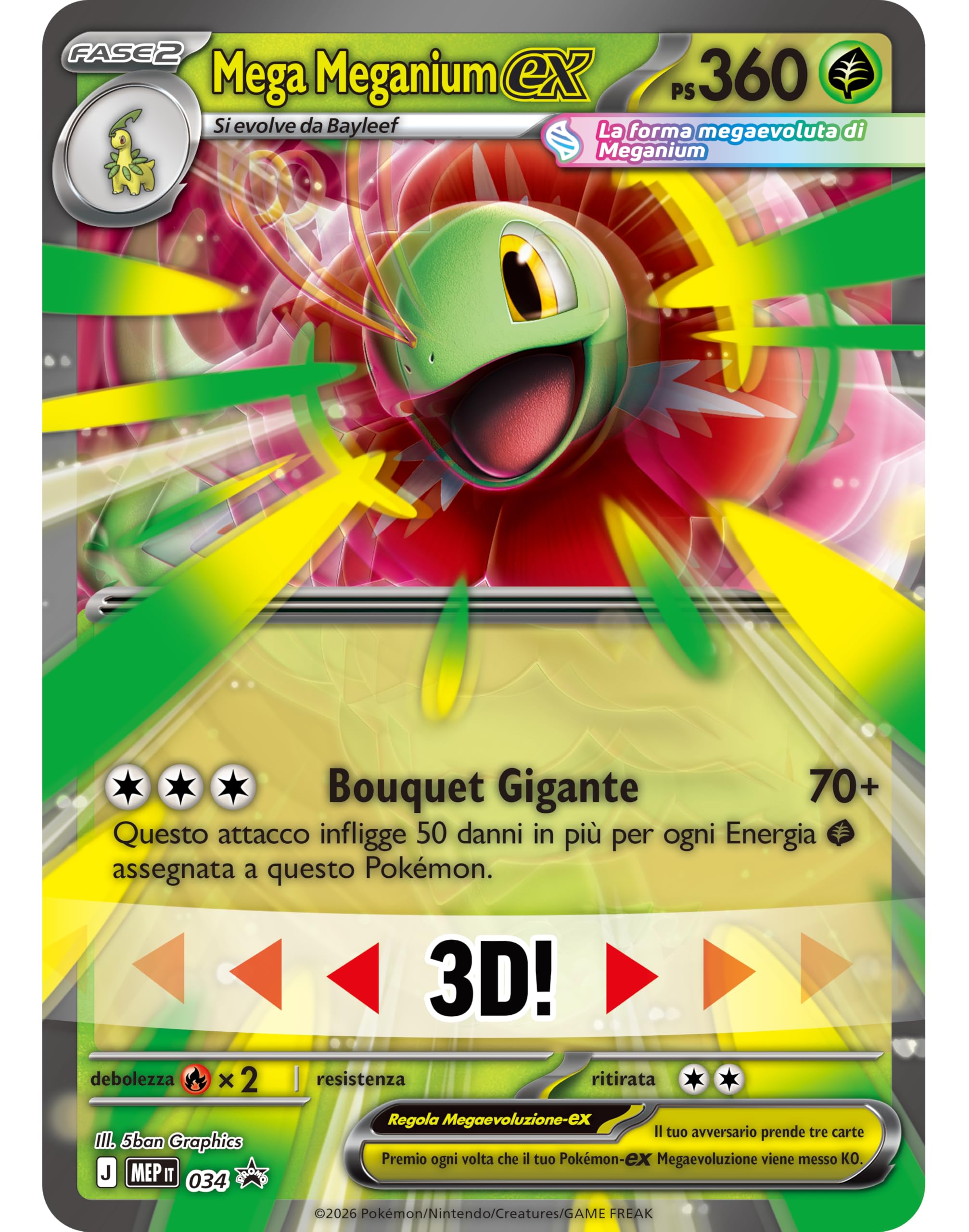 Pokémon: collezione Mega Meganium-ex dell’espansione Megaevoluzione - Ascesa Eroica del GCC Pokémon (una carta promozionale olografica, una carta lenticolare gigante e quattro buste di espansione)