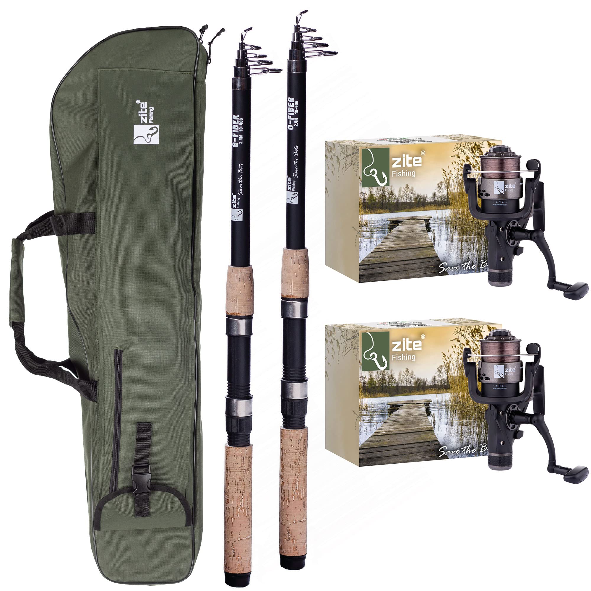 Zite Fishing Kit de pêche à la Carpe, à l'anguille, au Sandre, Canne à pêche télescopique 2,70 m – Moulinets de pêche à la Roue Libre – Sac pour Canne à pêche 100 cm