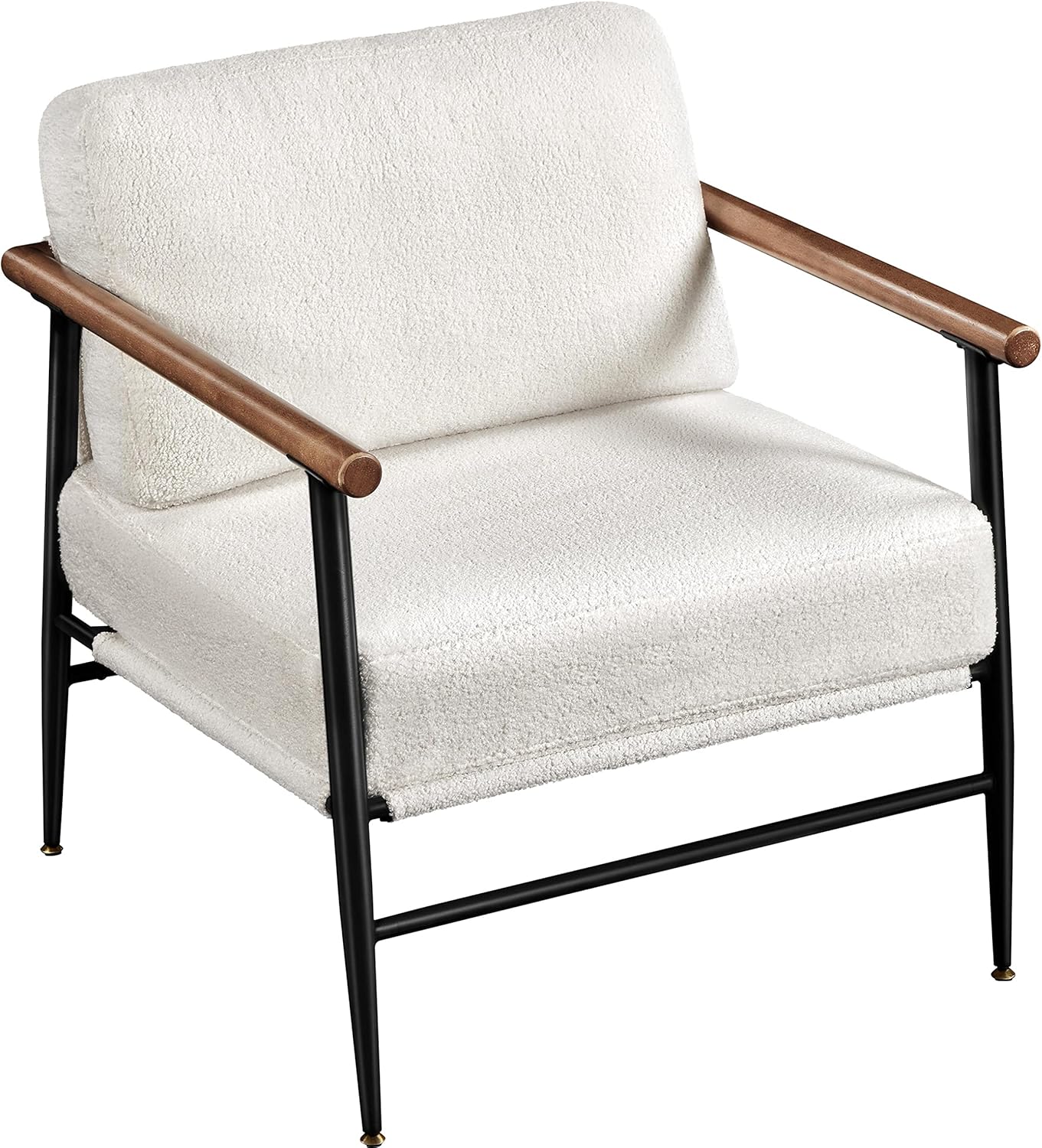 Topeakmart Mid-Century Boucle Accent Chair, Reading Chair with Stylish Boucle Fabric, Lounge Chair with Ultra-Long Armrest and Extra-Wide Seat for Living Room Lounge Office, Ivory