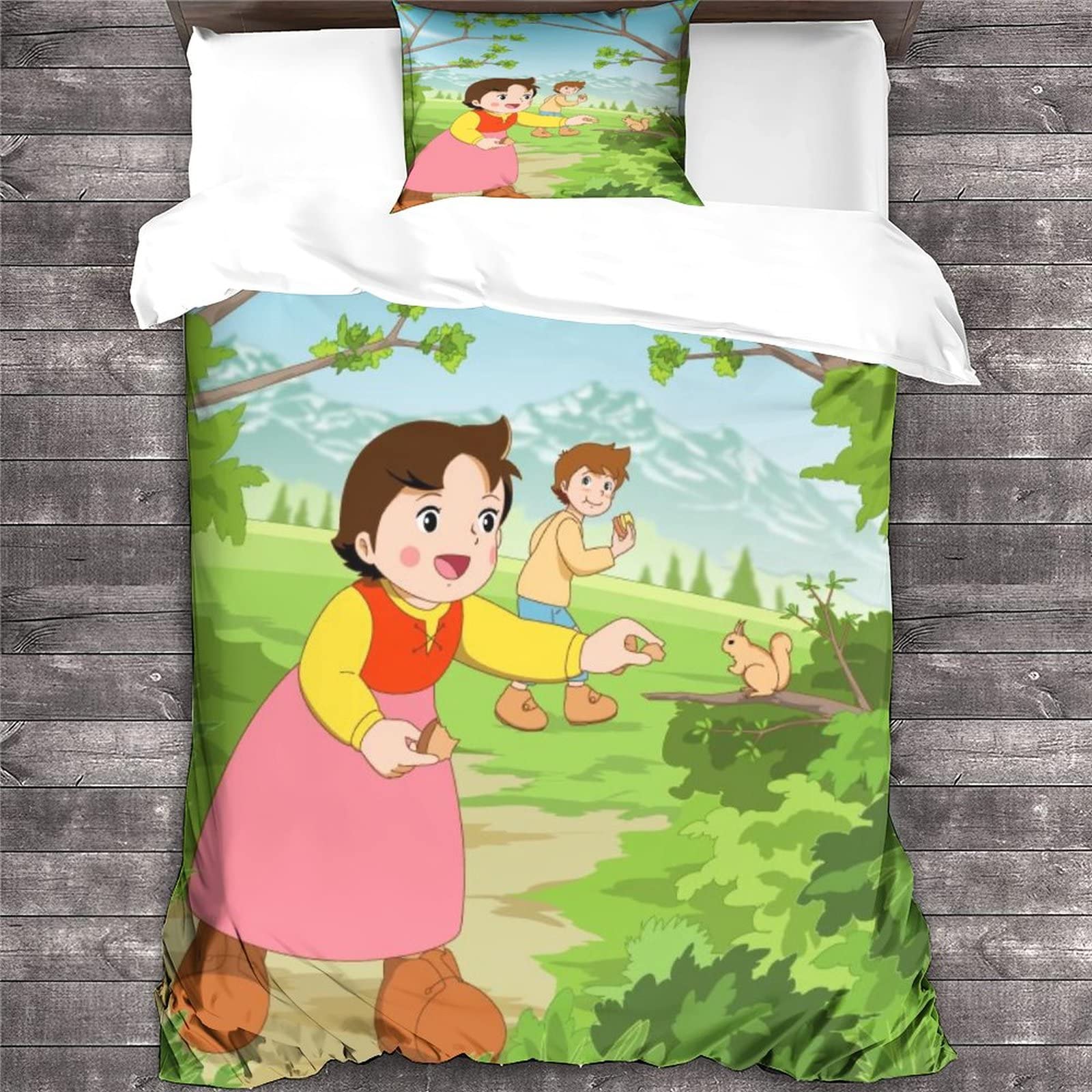 Anime Heidi Bettwäsche 135x200cm - 3-teilig Mikrofaser Mit Kissenbezügen