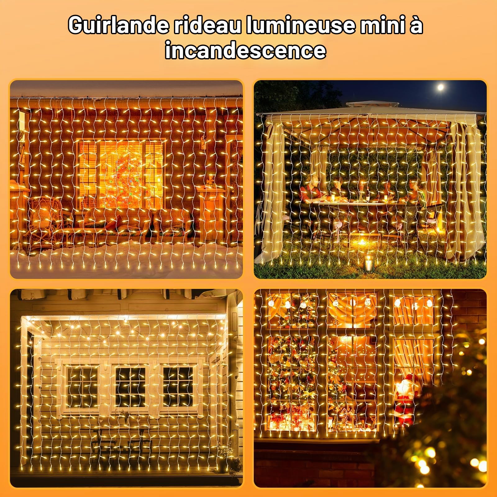Guirlande Lumineuse Extérieur/intérieur, 4x 2m 400 LED Avec prise Filet Lumineux Exterieur, 8 Modes Guirlande Lumineuse IP44 Étanche Pour Pergola Jardin Extérieur Interieur Décorations - Blanc Chaud