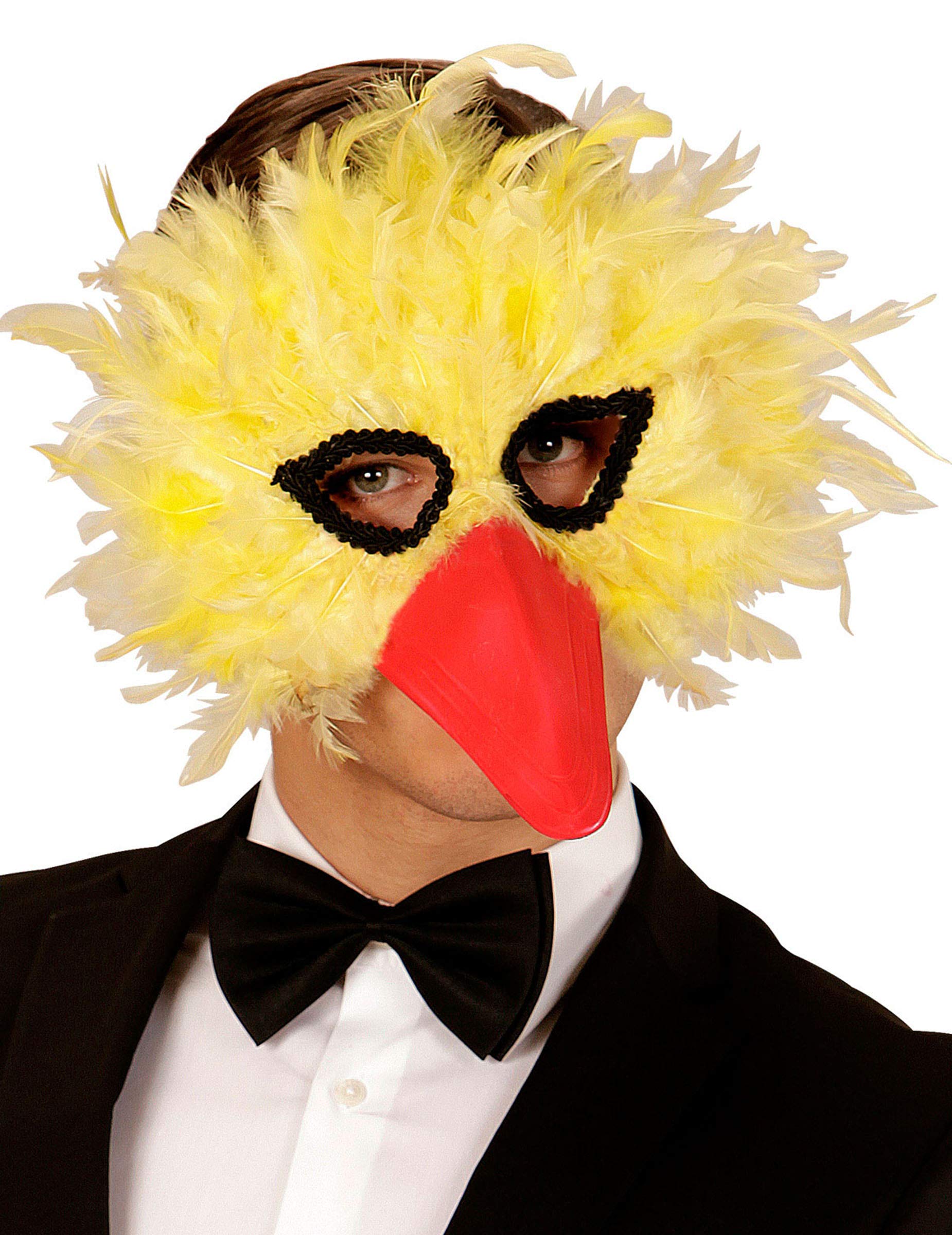 Adult Yellow Bird Feather Mask - Yellow - One Size